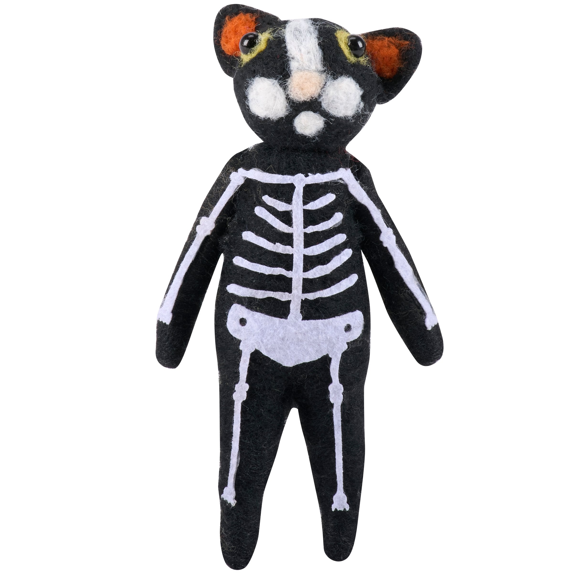 Spooky Skeleton Cat Critter Felt Halloween Decoration - Freestanding Festive Accent
