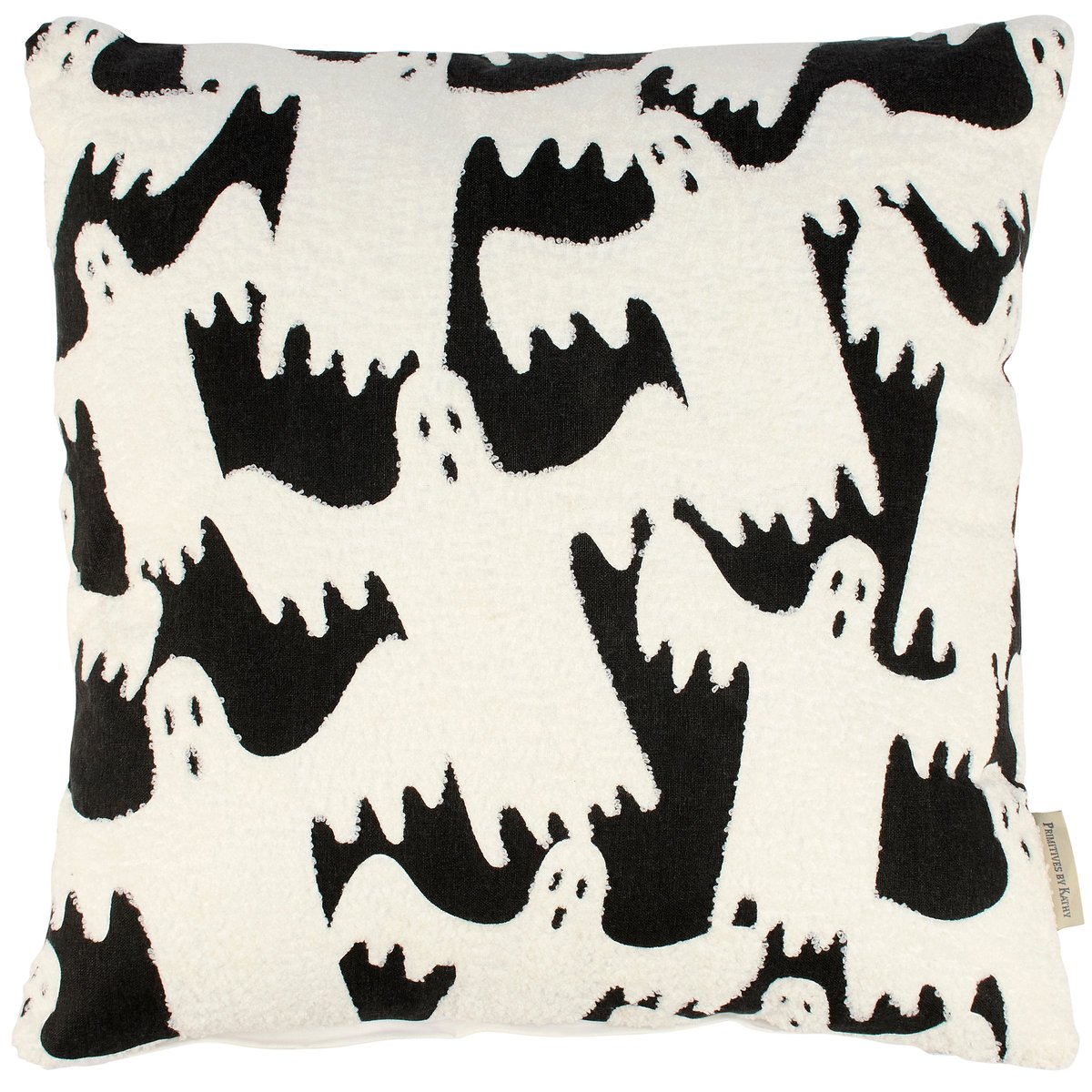 Spooky Ghosts Halloween Decorative Pillow - Black & Cream Cotton Zipper Cover