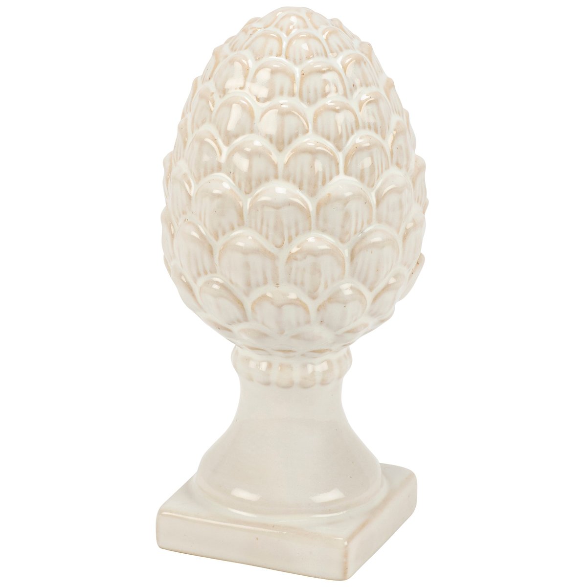 Rustic Stoneware Pedestal Pinecone Figurine, Cream Glaze Finish, Fall Home Accent