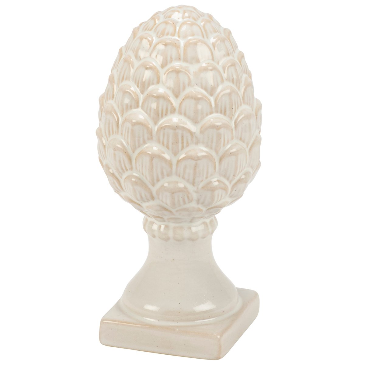 Rustic Stoneware Pedestal Pinecone Figurine, Cream Glaze Finish, Fall Home Accent