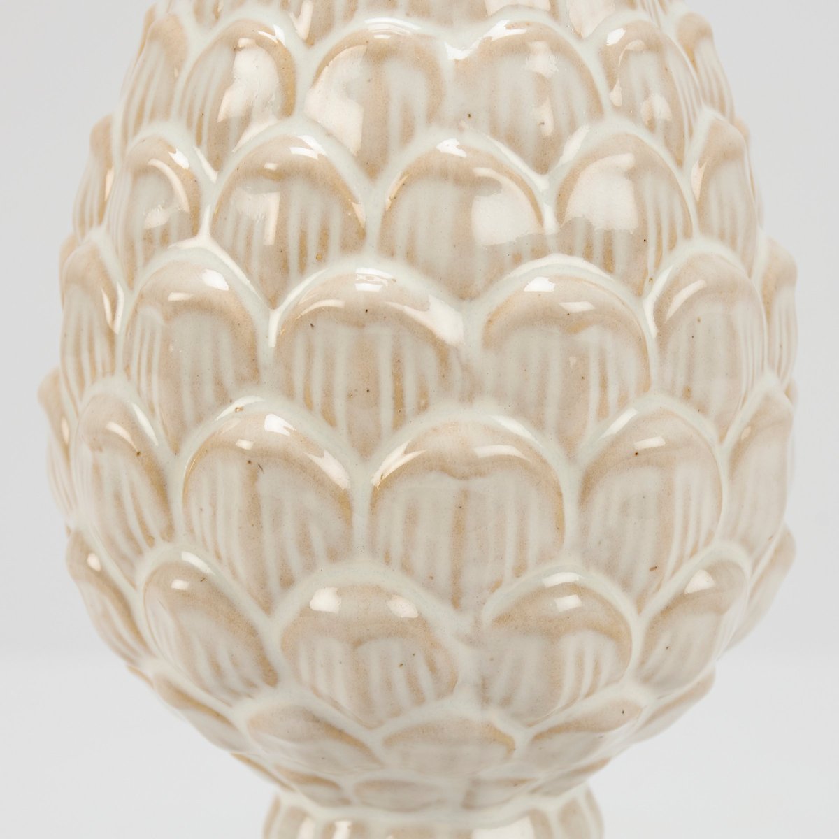 Rustic Stoneware Pedestal Pinecone Figurine, Cream Glaze Finish, Fall Home Accent