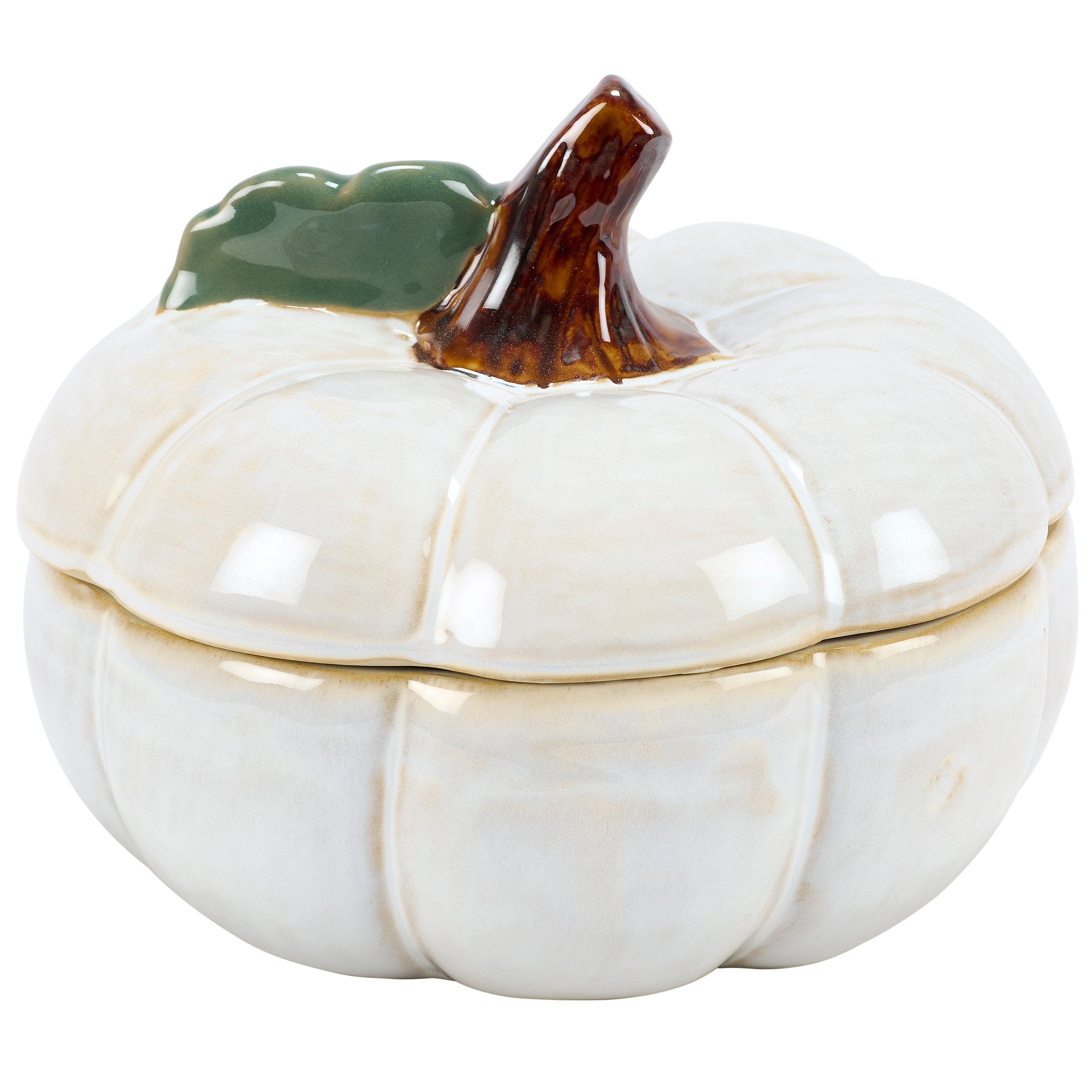 Charming White Pumpkin Stoneware Cookie Jar with Sculpted Lid - Fall Harvest Kitchen Decor