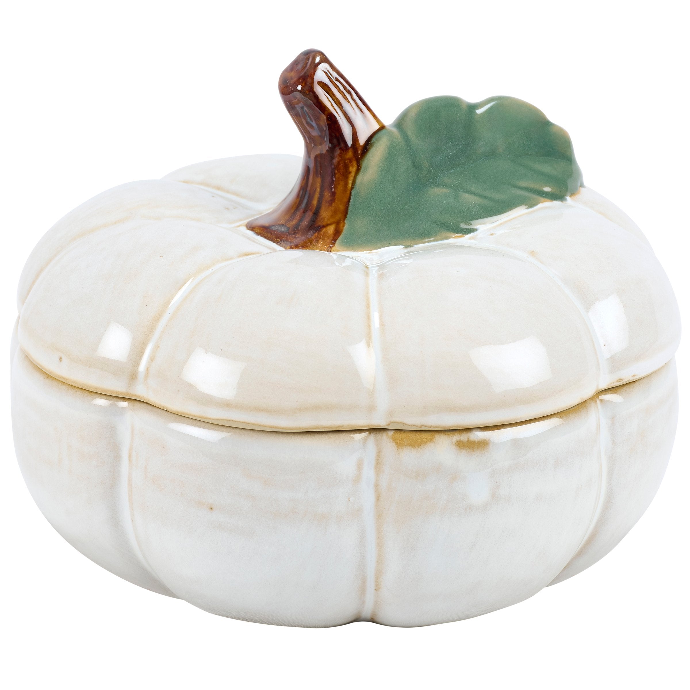 Charming White Pumpkin Stoneware Cookie Jar with Sculpted Lid - Fall Harvest Kitchen Decor