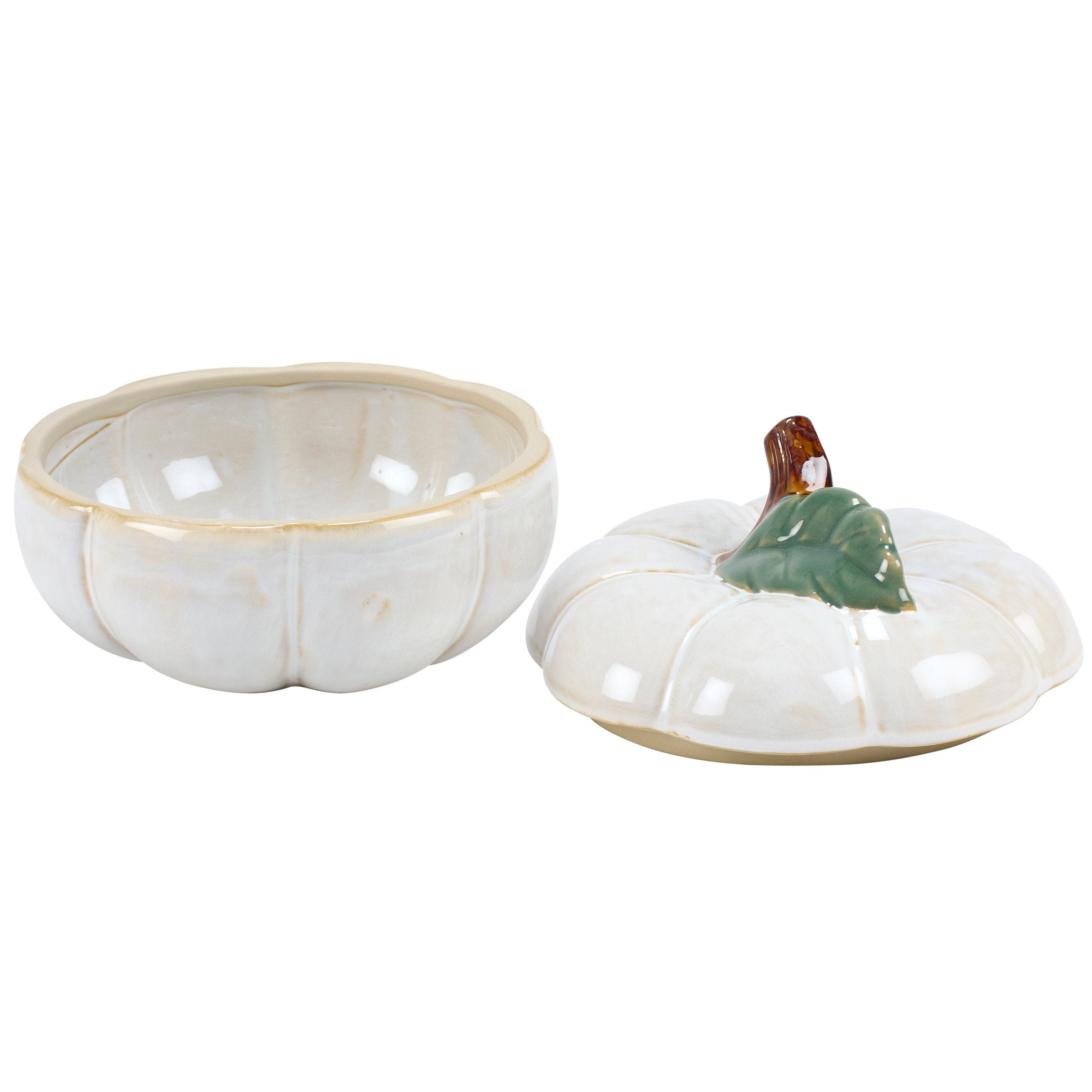 Charming White Pumpkin Stoneware Cookie Jar with Sculpted Lid - Fall Harvest Kitchen Decor