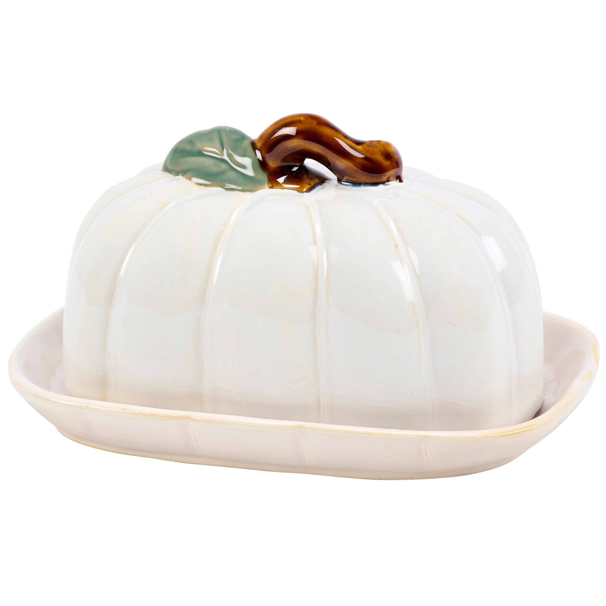 White Pumpkin Stoneware Butter Dish - Charming Fall Kitchen Decor