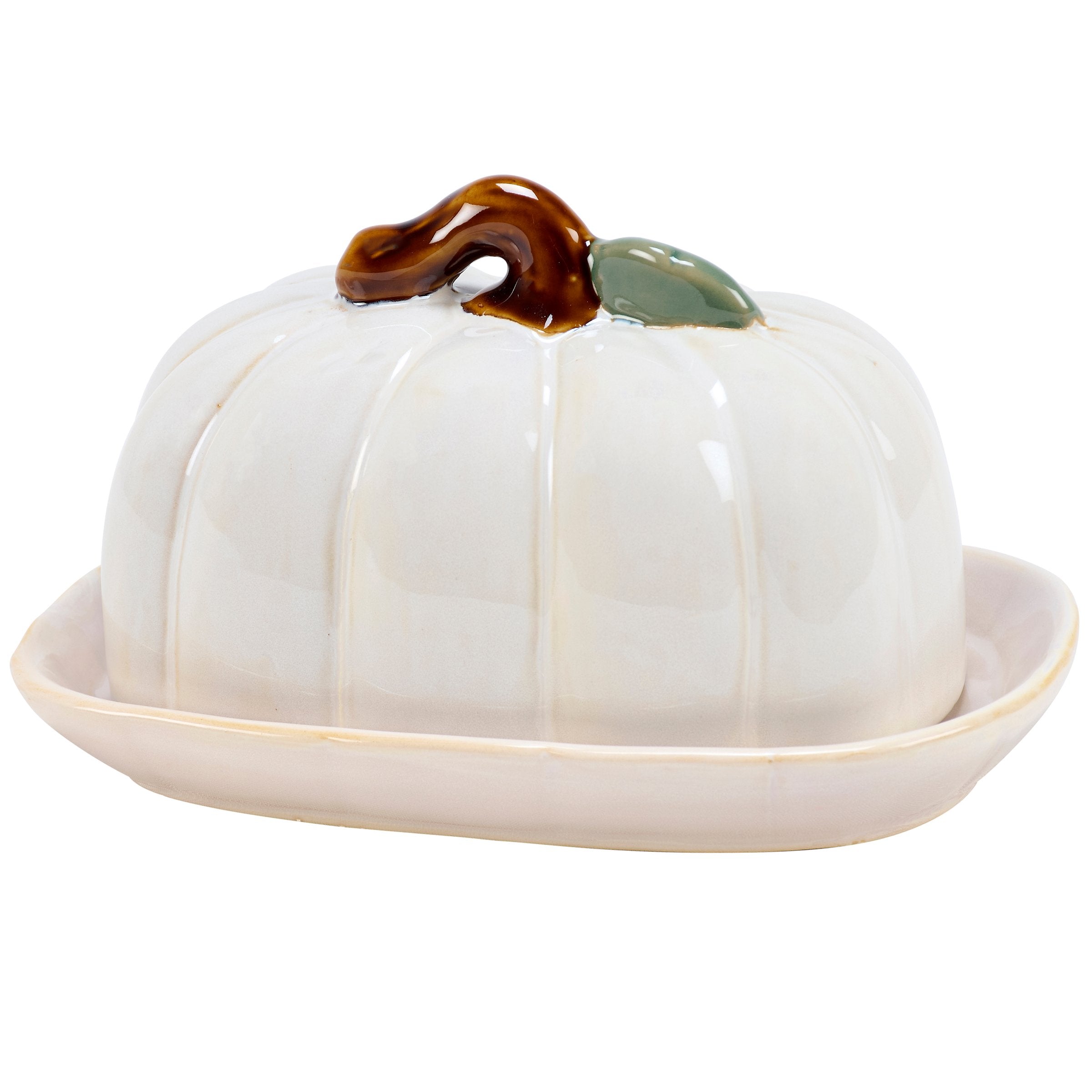 White Pumpkin Stoneware Butter Dish - Charming Fall Kitchen Decor