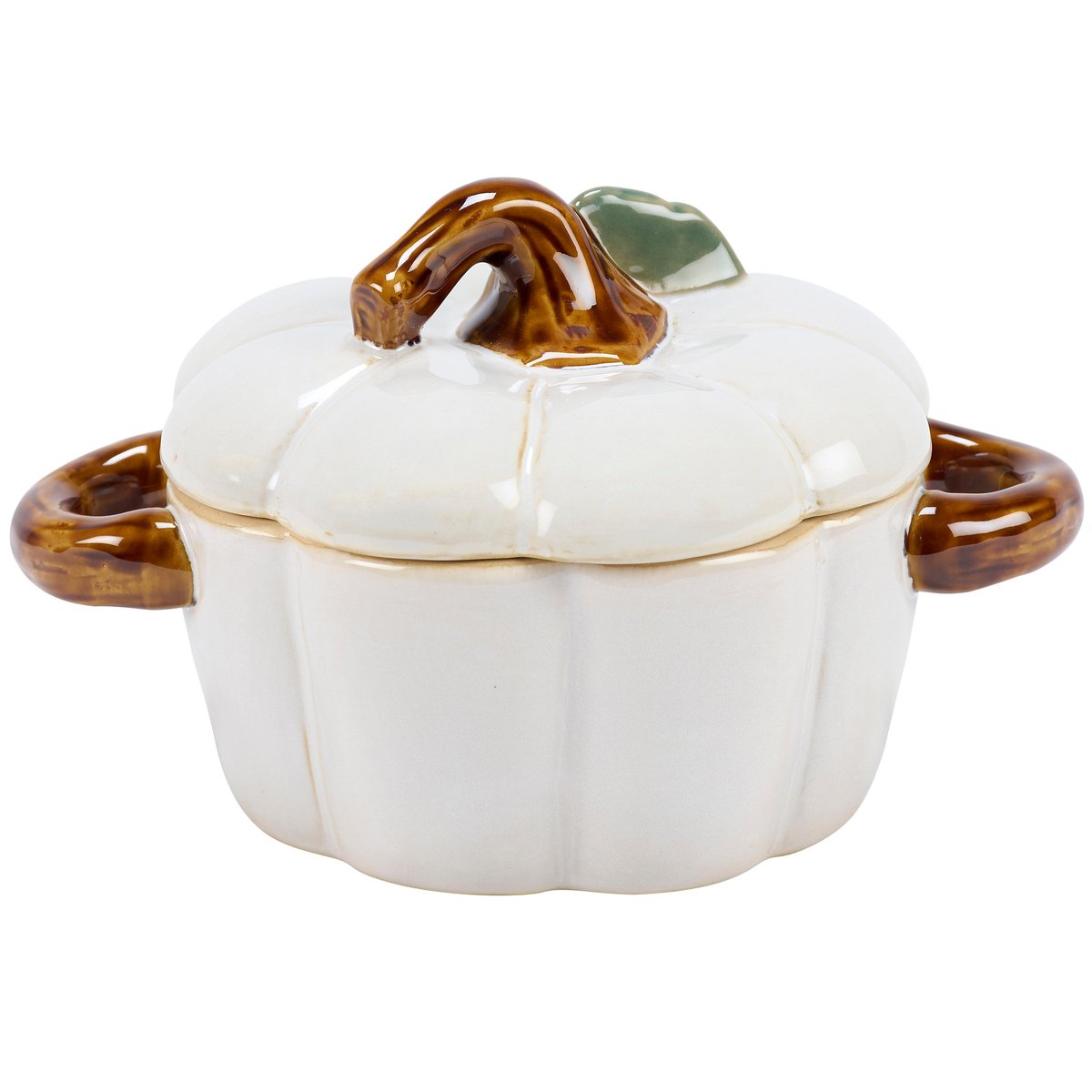 Rustic White Pumpkin Ceramic Treat Jar with Sculpted Details and Lid