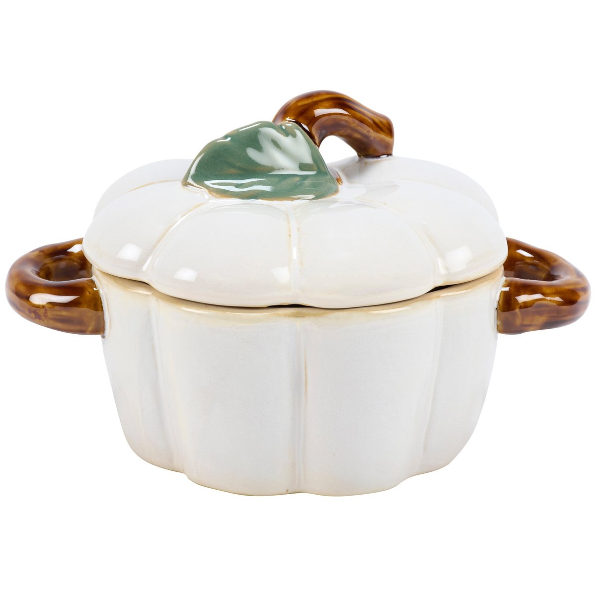 Rustic White Pumpkin Ceramic Treat Jar with Sculpted Details and Lid
