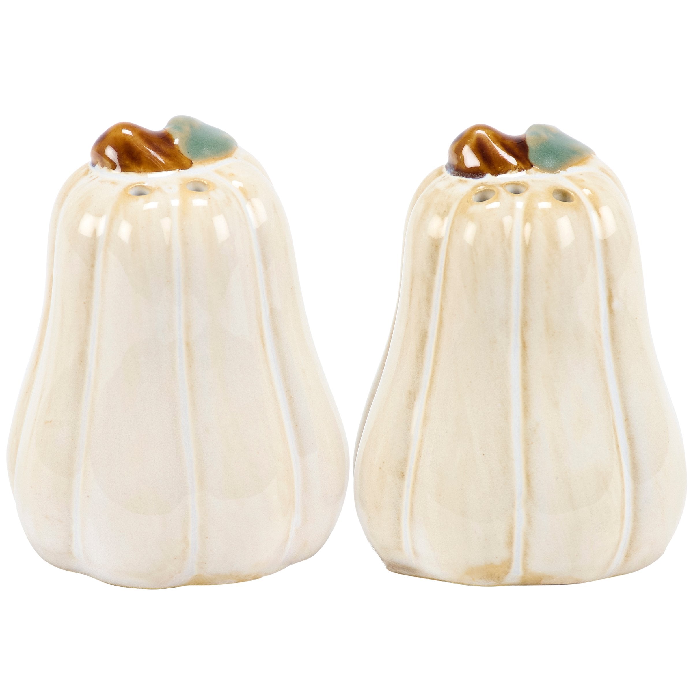 Charming White Pumpkin Salt & Pepper Shaker Set, Ceramic Fall Harvest Decor
