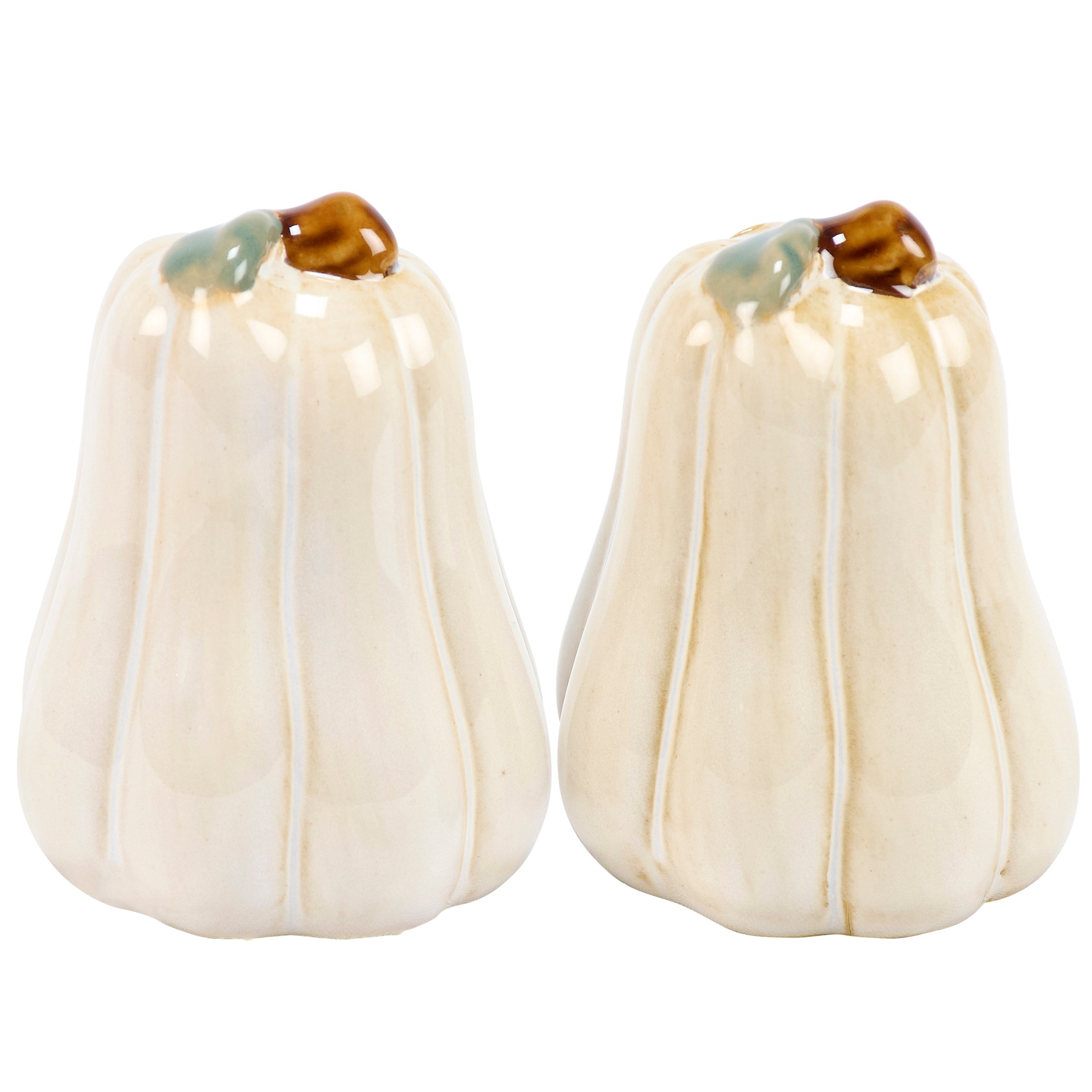 Charming White Pumpkin Salt & Pepper Shaker Set, Ceramic Fall Harvest Decor