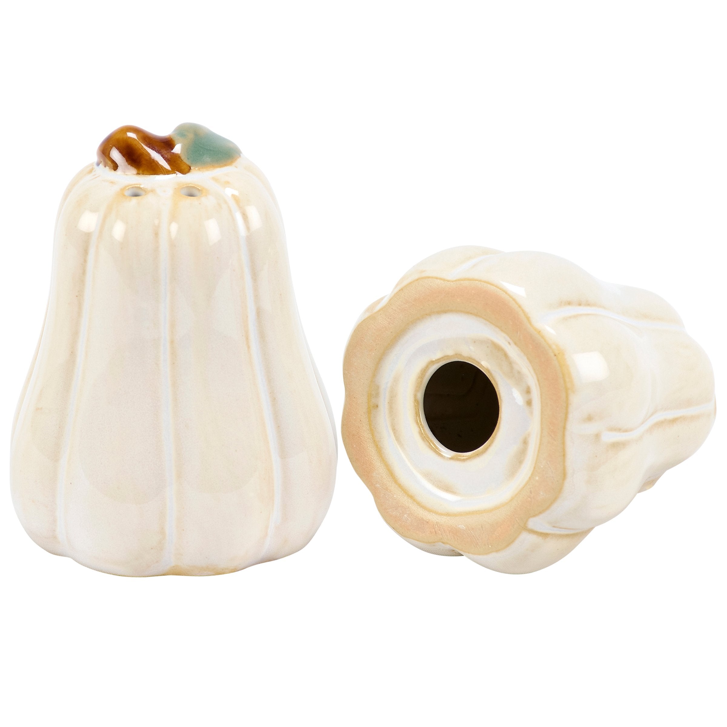 Charming White Pumpkin Salt & Pepper Shaker Set, Ceramic Fall Harvest Decor