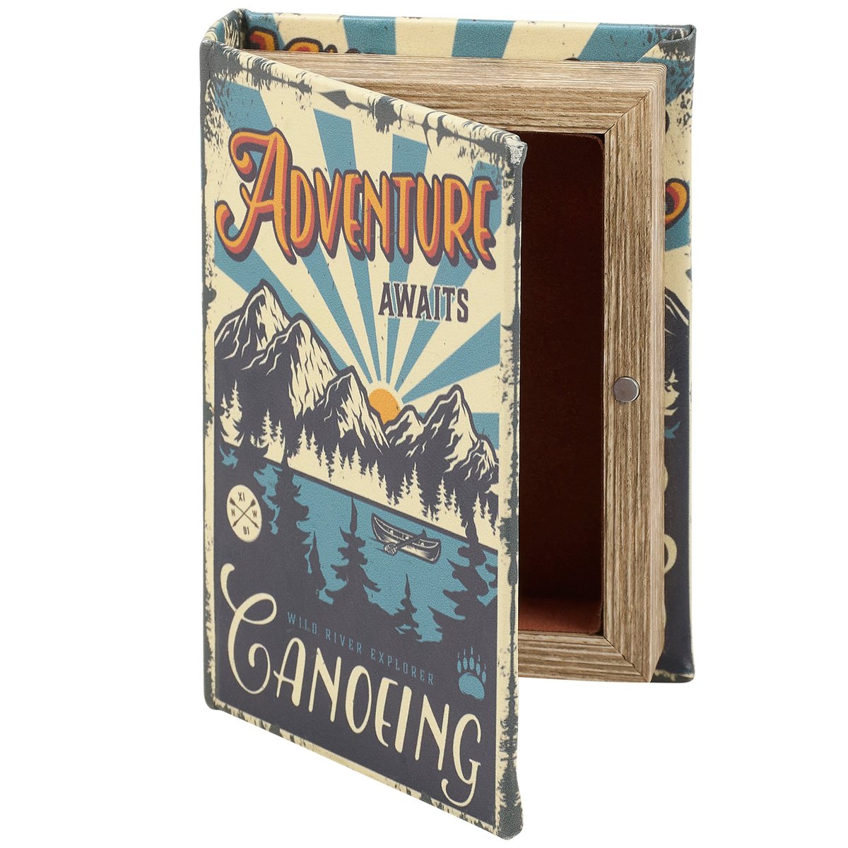 Decorative Faux Leather Book Box: Adventure Awaits Canoeing Wild River Explorer