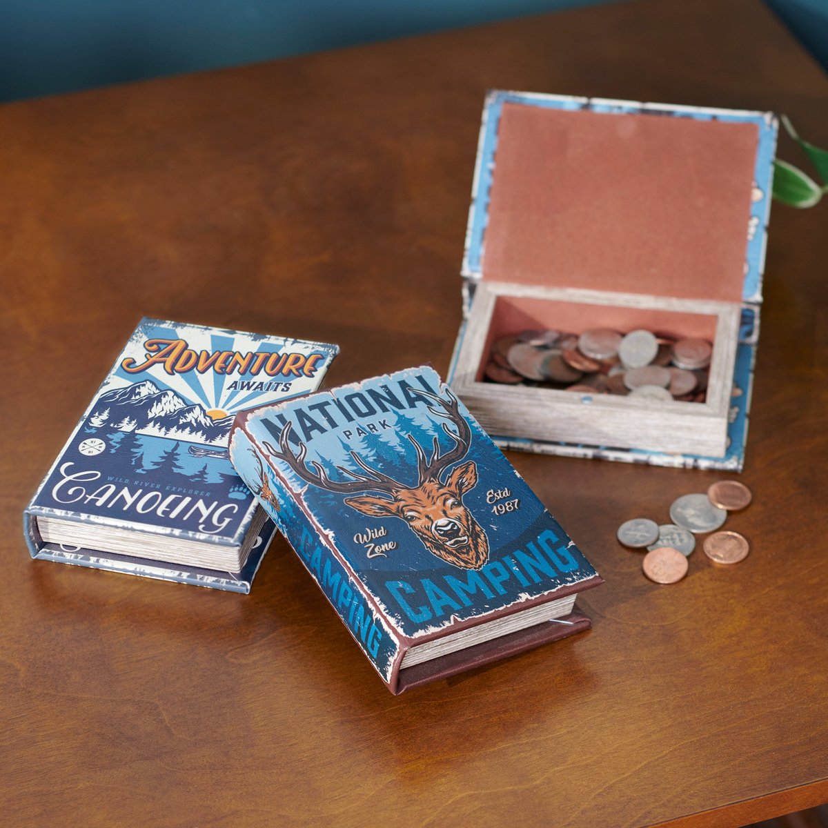 Decorative Faux Leather Book Box: Adventure Awaits Canoeing Wild River Explorer