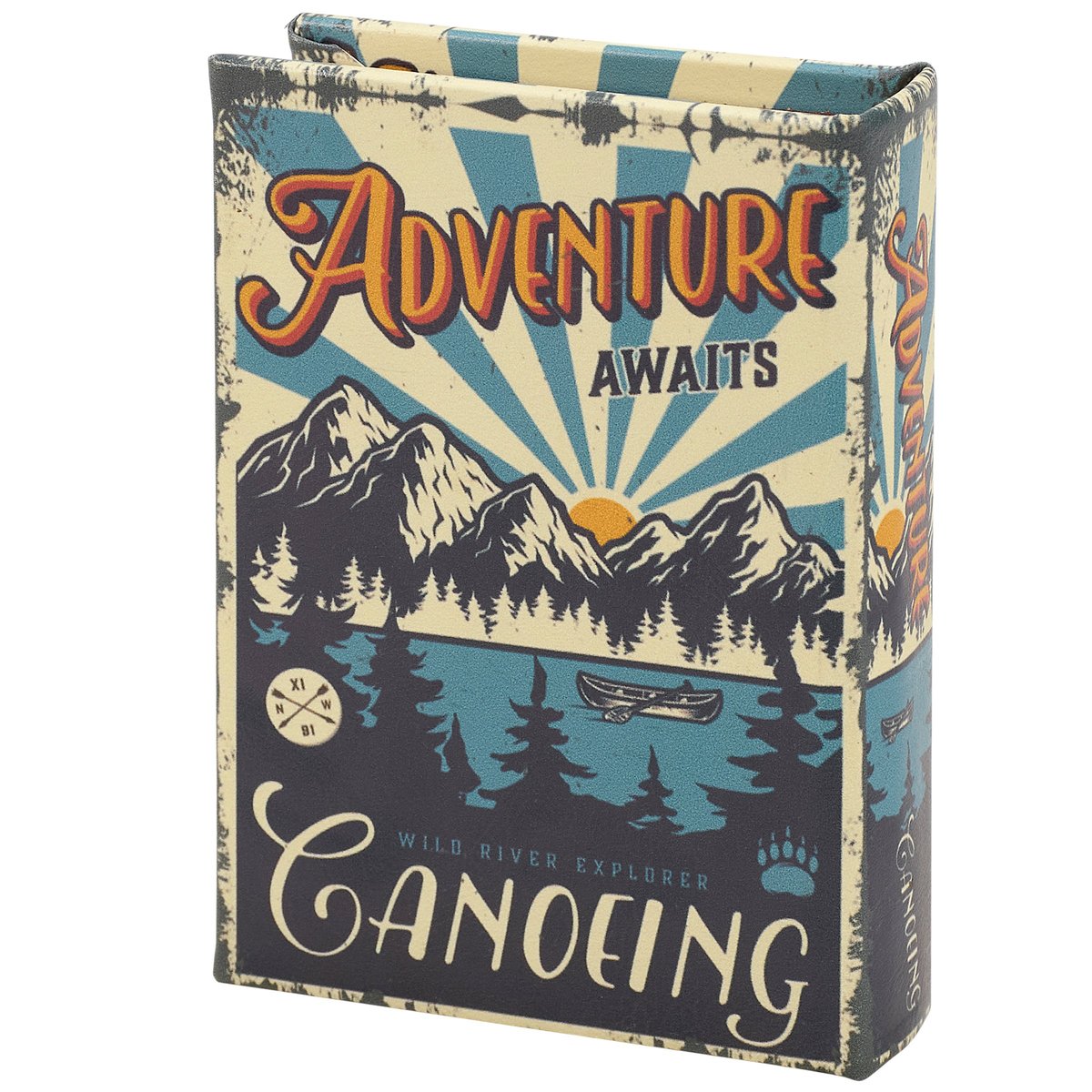 Decorative Faux Leather Book Box: Adventure Awaits Canoeing Wild River Explorer