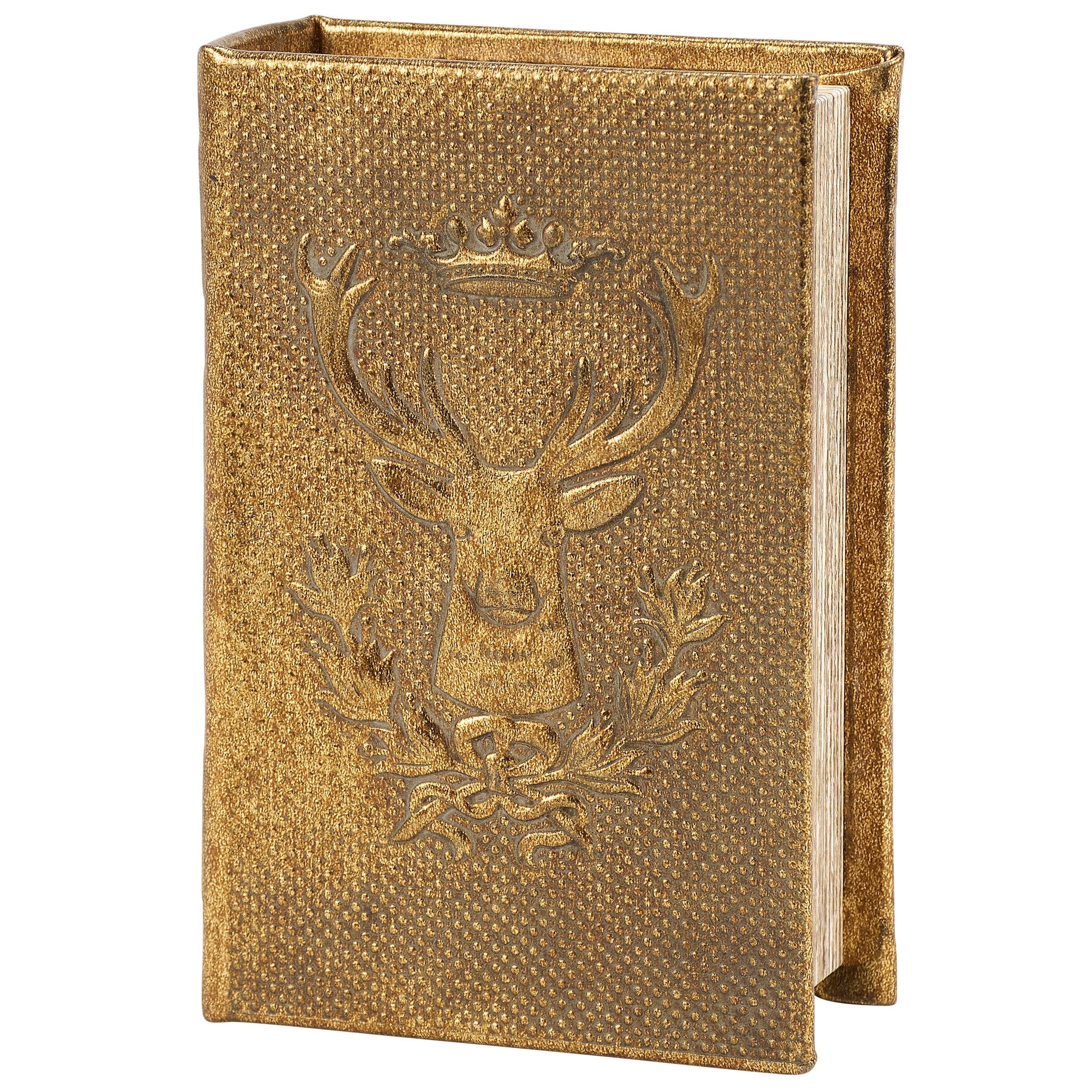 Elegant Gold Embossed Deer Faux Leather Book Box - Rustic Cabin Decor Keepsake Storage
