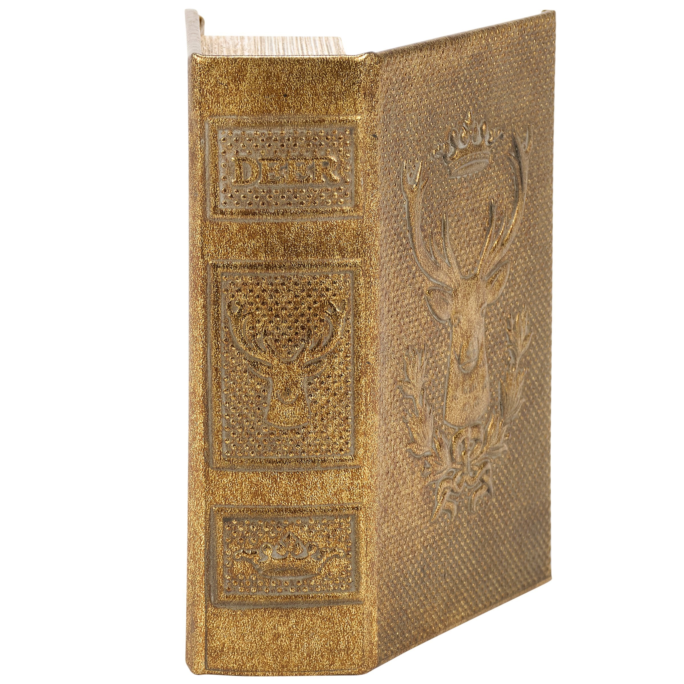 Elegant Gold Embossed Deer Faux Leather Book Box - Rustic Cabin Decor Keepsake Storage