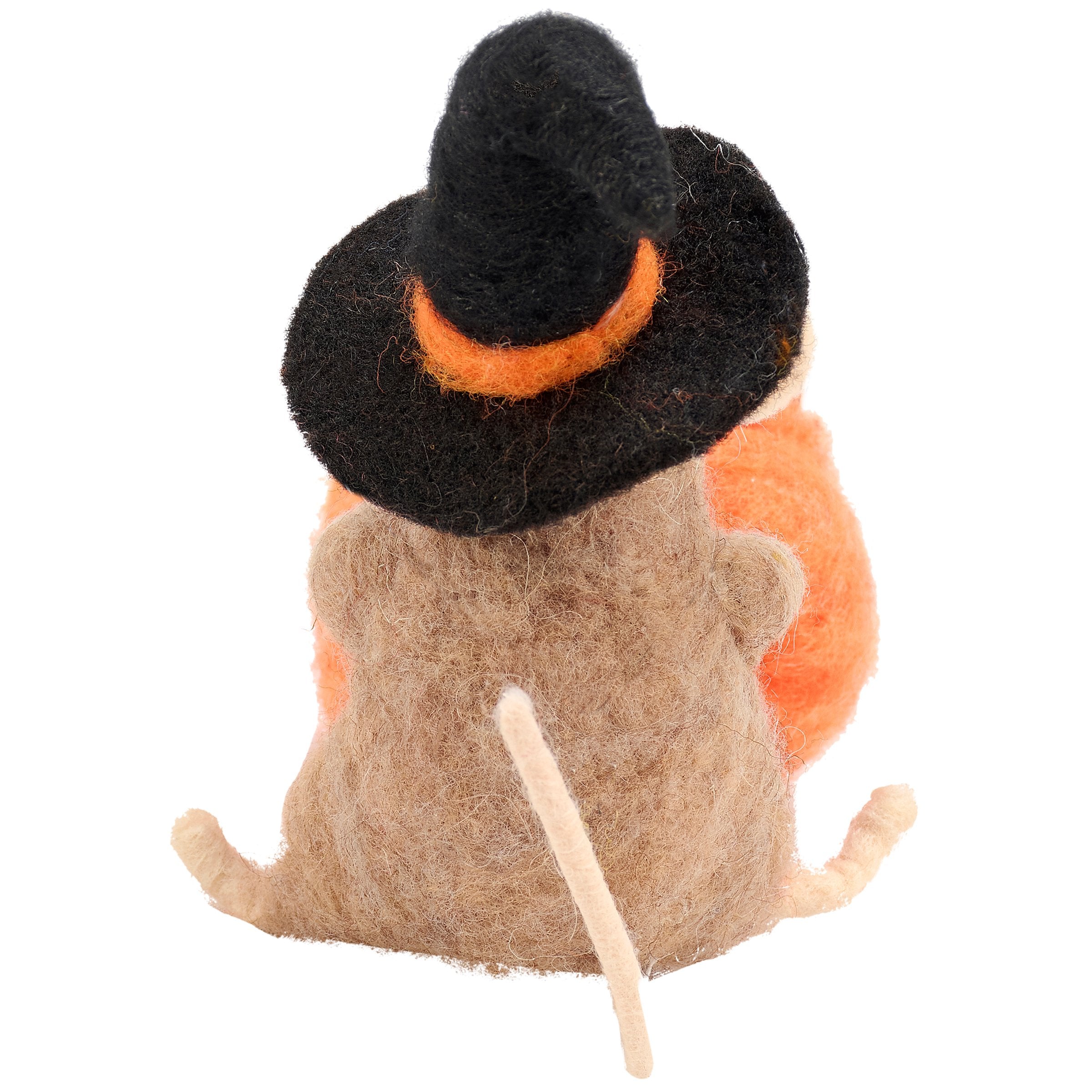 Charming Lighted Halloween Pumpkin Mouse Critter with Witch Hat & Glitter