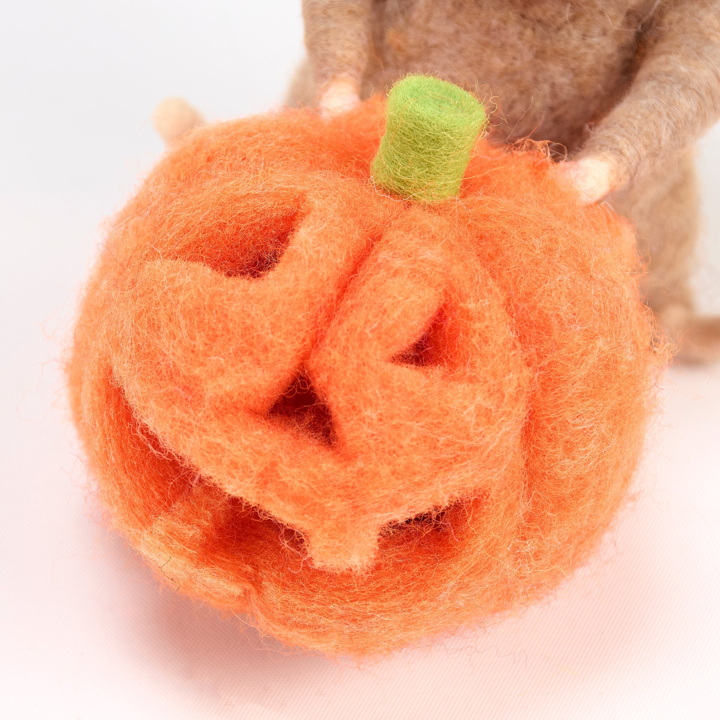 Charming Lighted Halloween Pumpkin Mouse Critter with Witch Hat & Glitter
