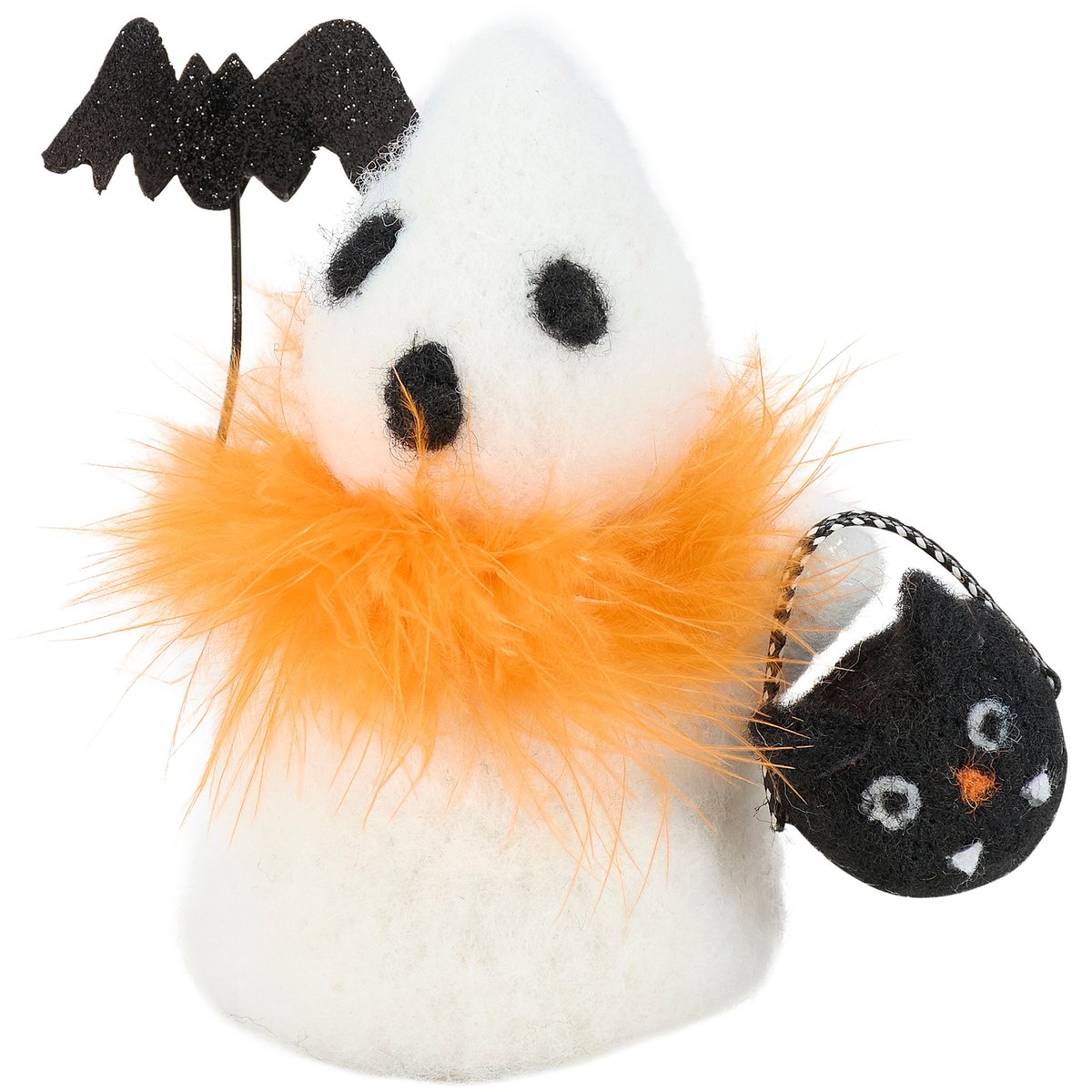 Spooky Halloween Ghost Critter with Black Cat Trick-or-Treat Bucket & Bat