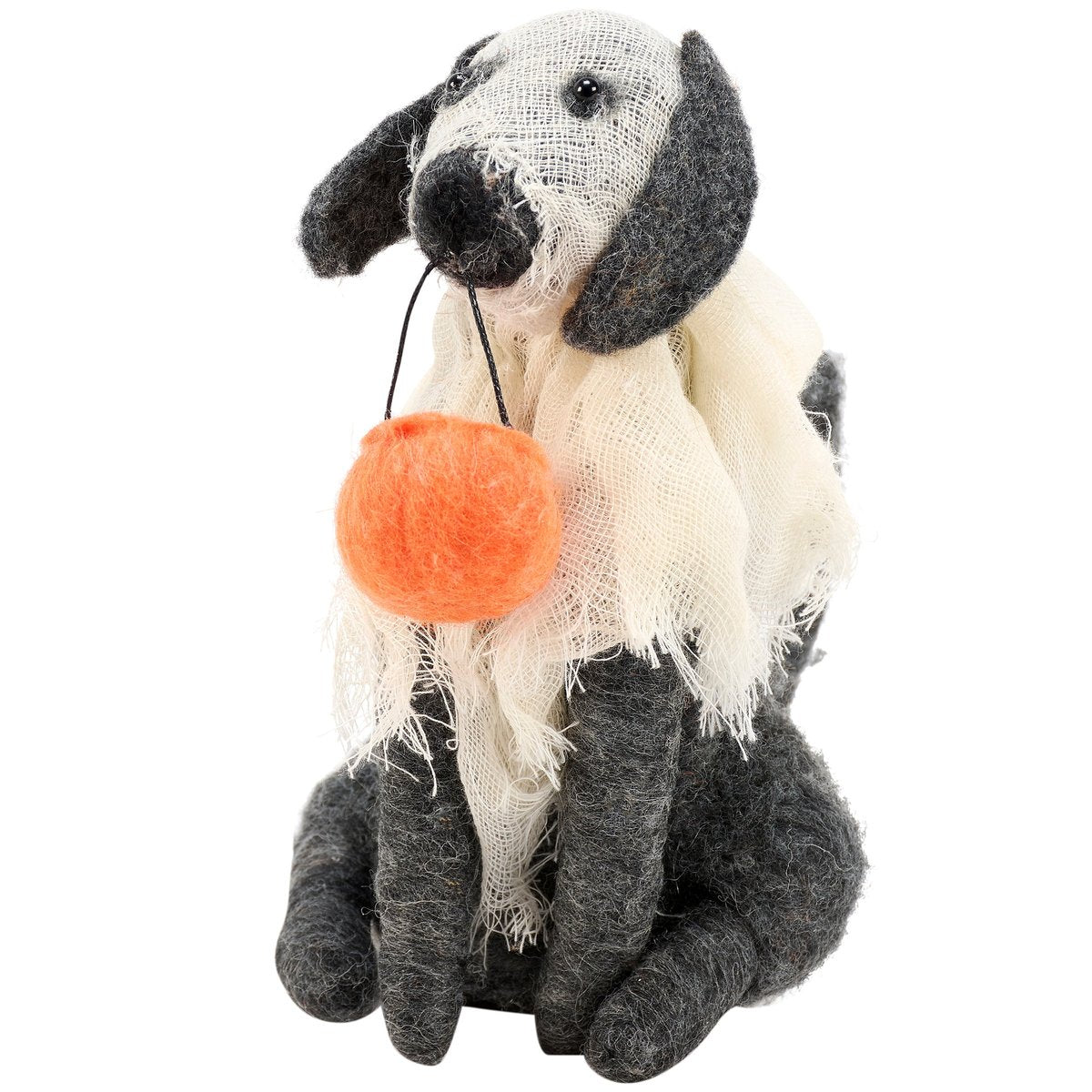 Large Felt Ghost Dog Critter Halloween Decor: Spooky Canine with Treat Bucket