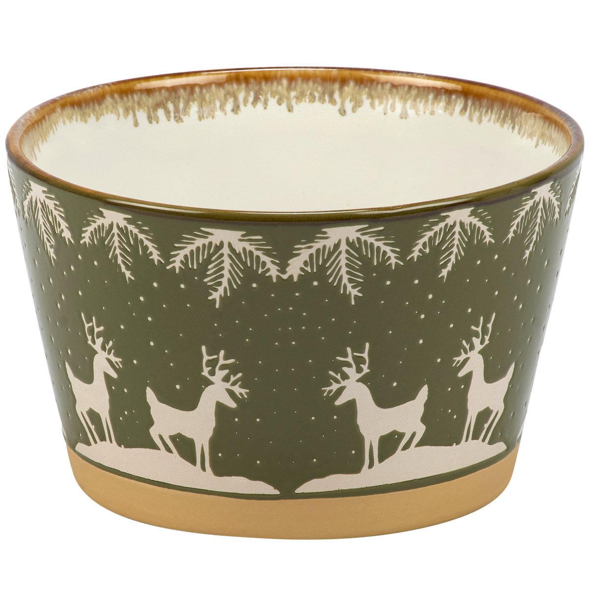 Charming White Deer Ceramic Bowl: Vintage Winter Scene, Debossed Glaze Finish Tableware