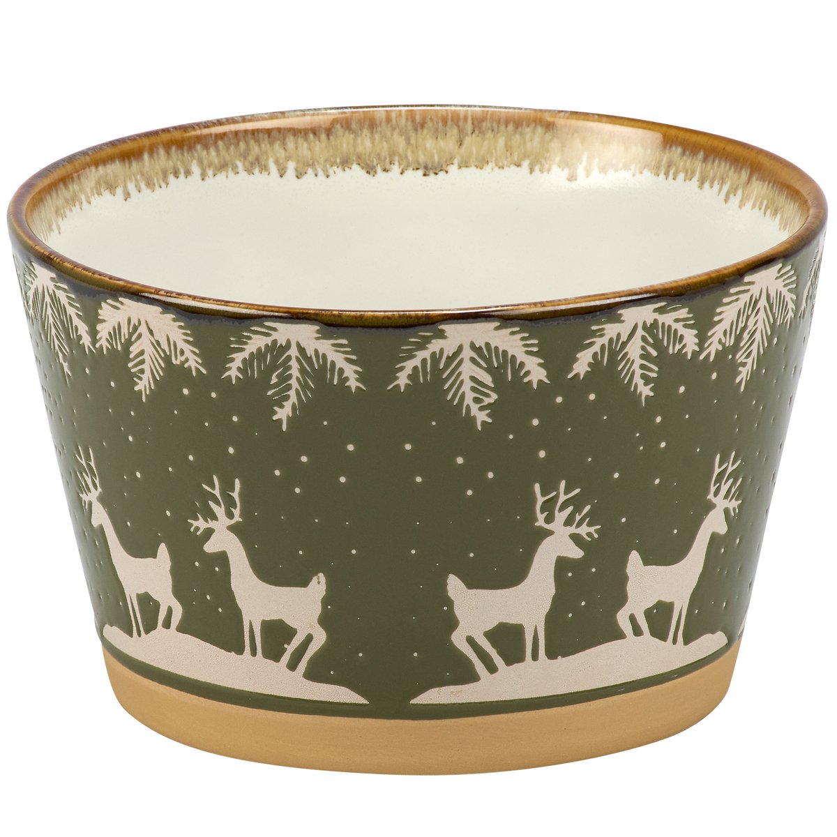 Charming White Deer Ceramic Bowl: Vintage Winter Scene, Debossed Glaze Finish Tableware
