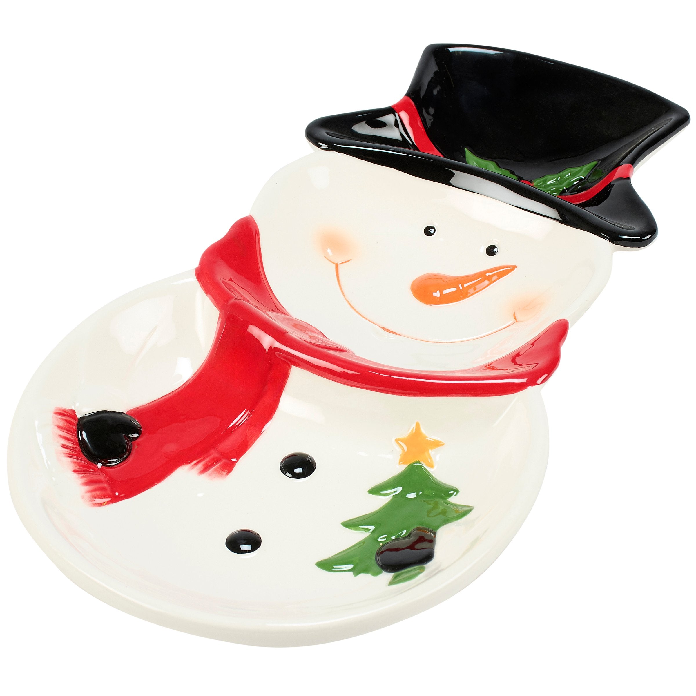 Festive Ceramic Happy Snowman Christmas Plate - Embossed Details & Glaze Finish