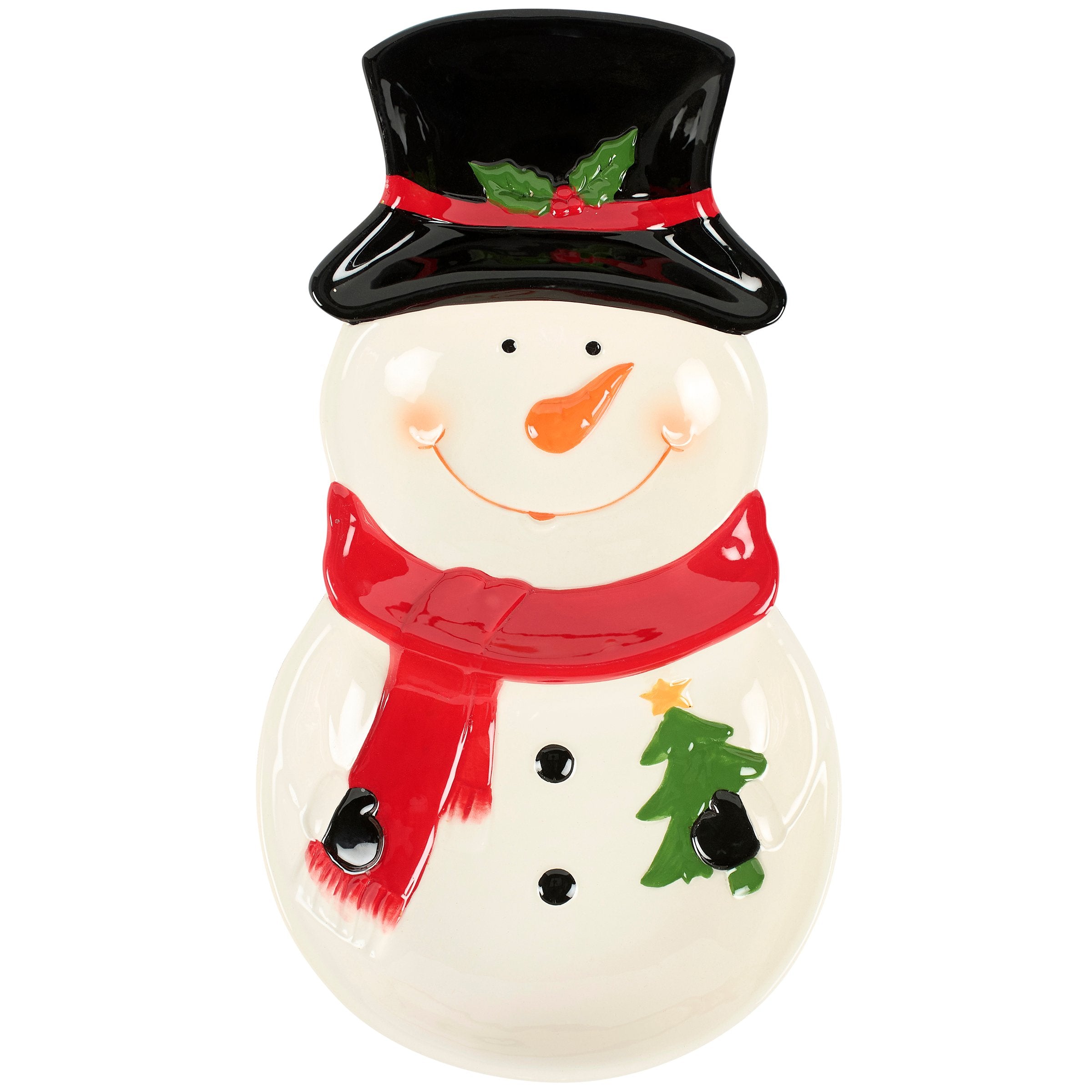 Festive Ceramic Happy Snowman Christmas Plate - Embossed Details & Glaze Finish
