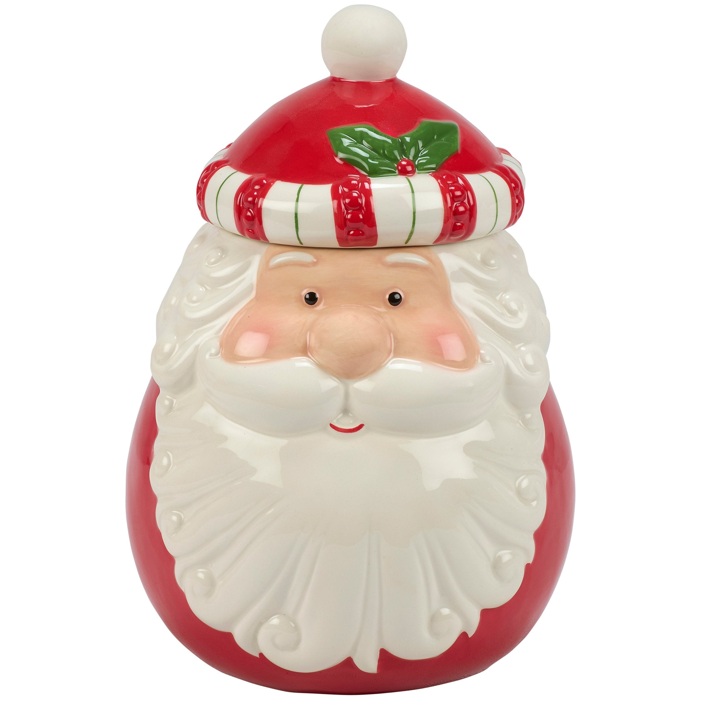 Festive Jolly Santa Ceramic Christmas Cookie Jar - Hand-Painted Holiday Treat Storage