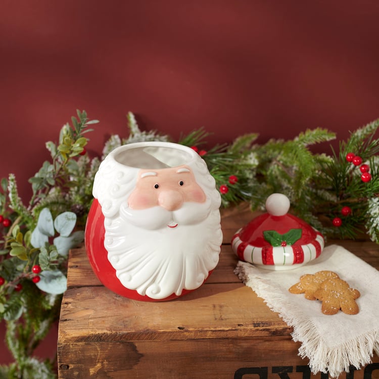Festive Jolly Santa Ceramic Christmas Cookie Jar - Hand-Painted Holiday Treat Storage