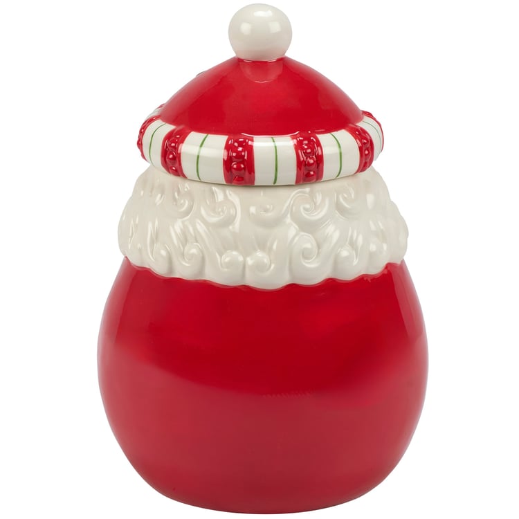 Festive Jolly Santa Ceramic Christmas Cookie Jar - Hand-Painted Holiday Treat Storage