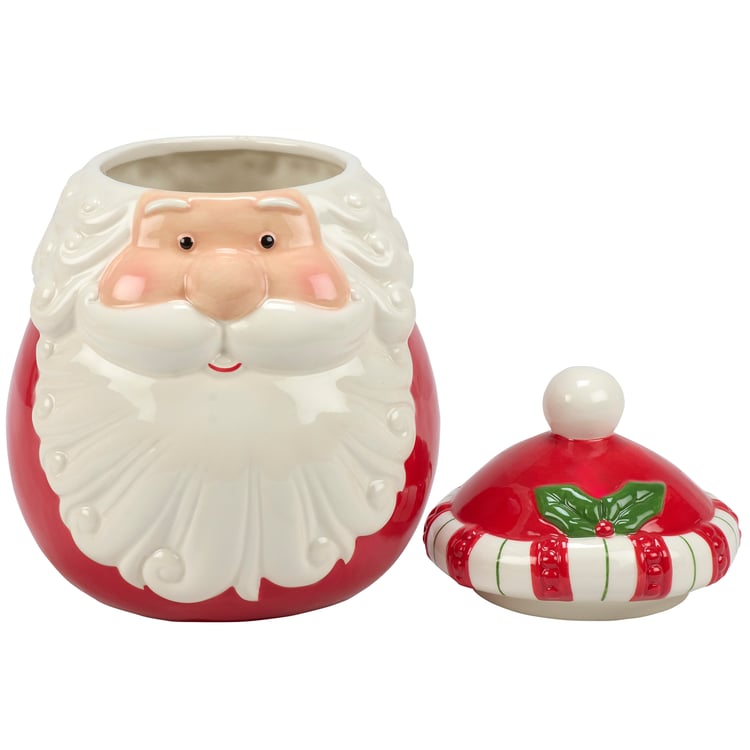 Festive Jolly Santa Ceramic Christmas Cookie Jar - Hand-Painted Holiday Treat Storage