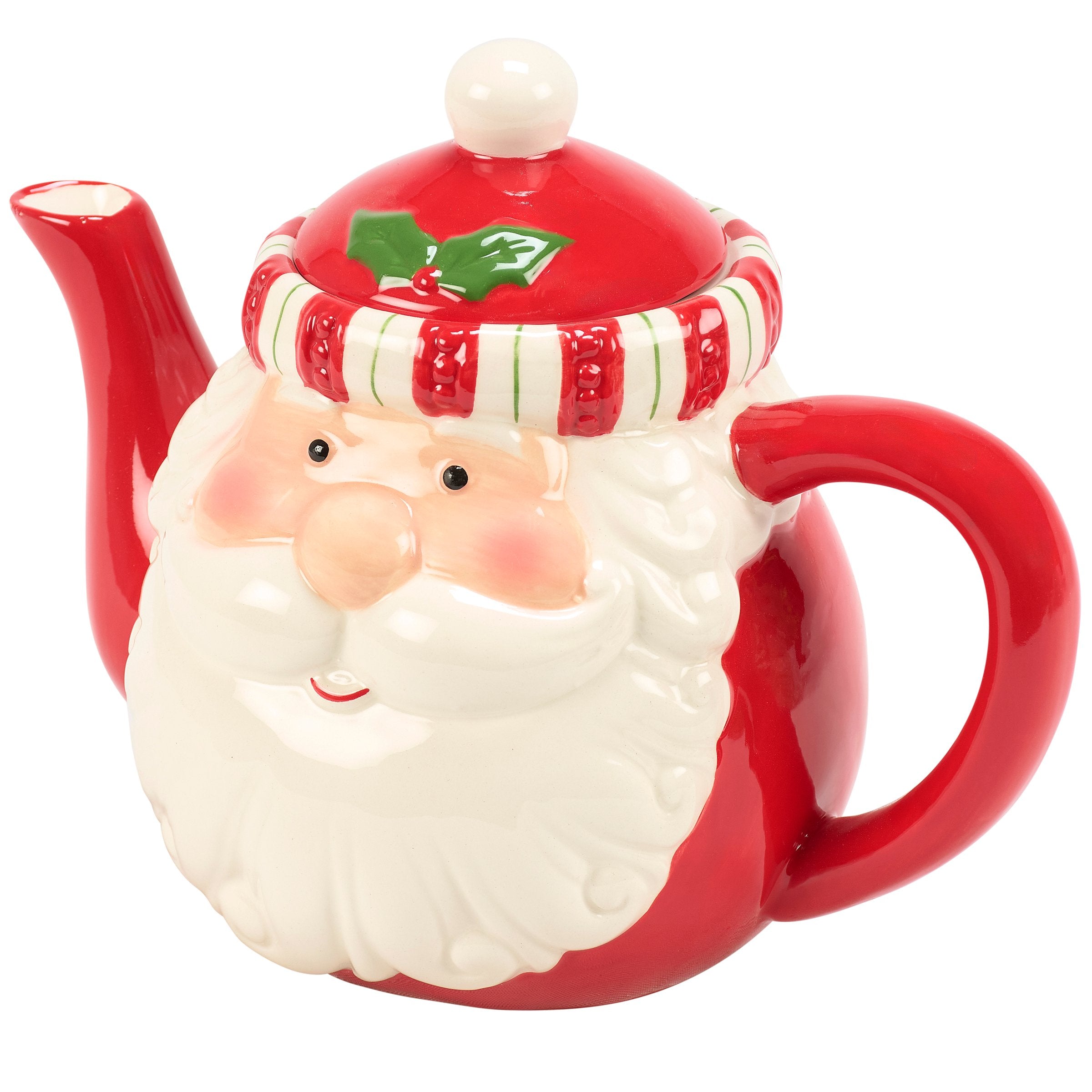 Jolly Santa Ceramic Christmas Teapot with Sculpted Hat Lid Design