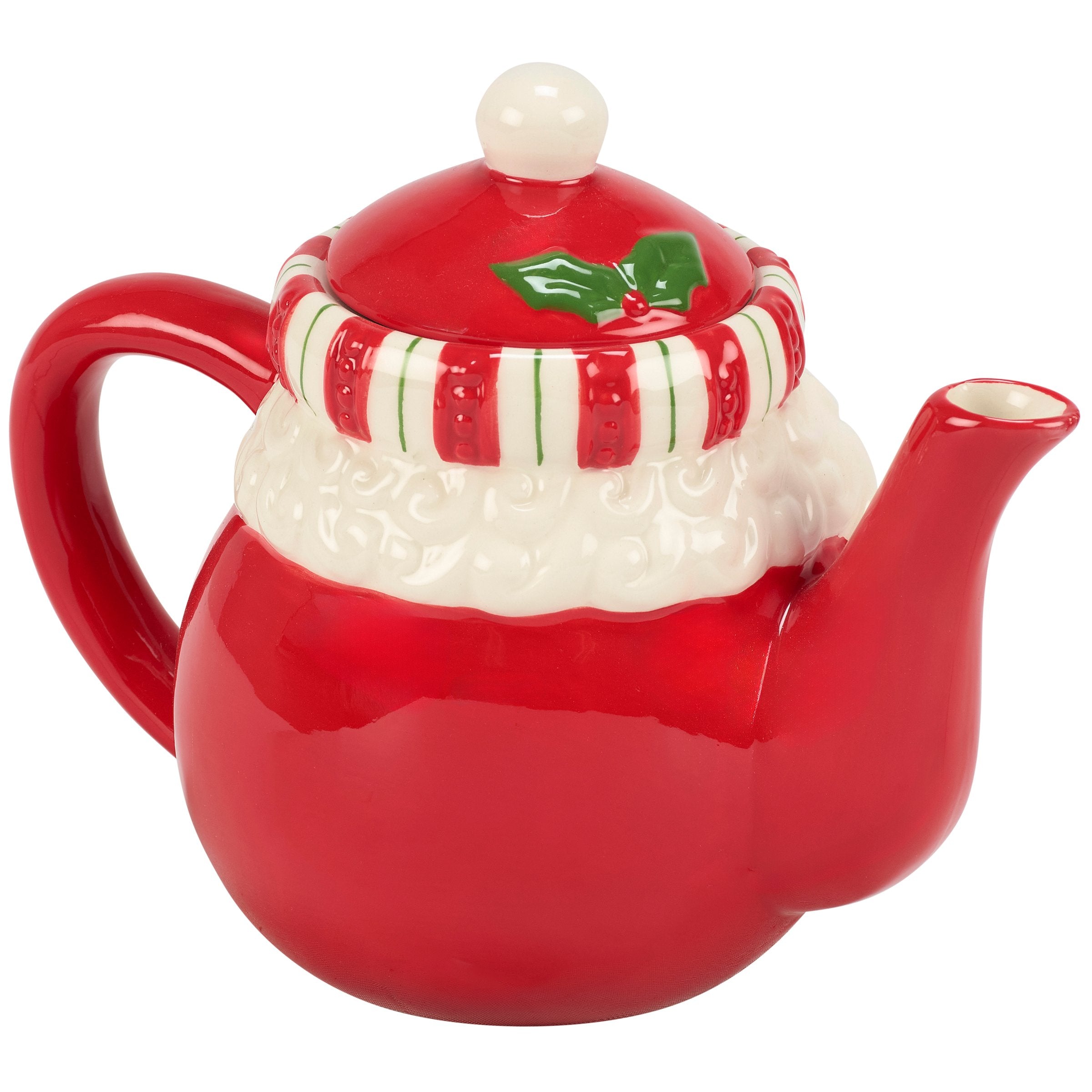Jolly Santa Ceramic Christmas Teapot with Sculpted Hat Lid Design