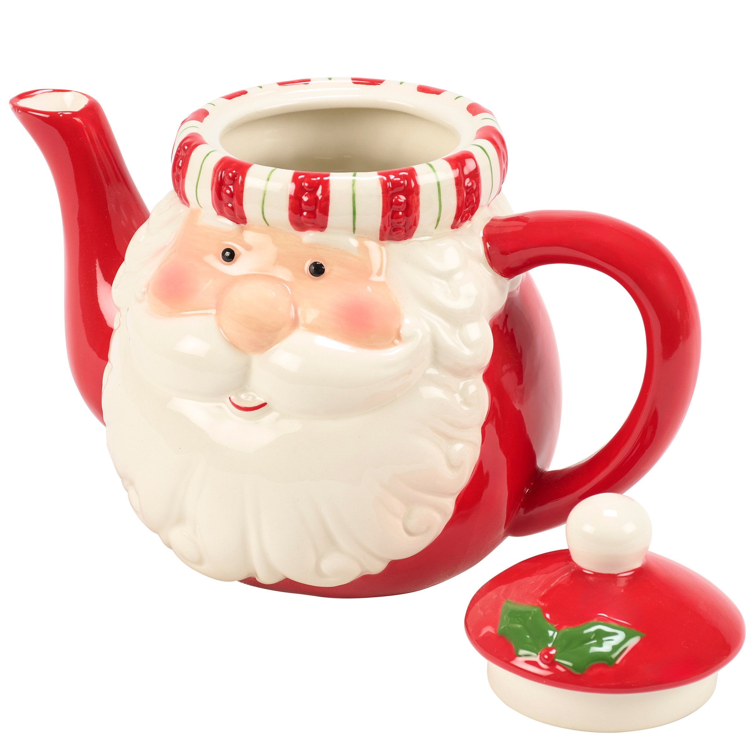 Jolly Santa Ceramic Christmas Teapot with Sculpted Hat Lid Design
