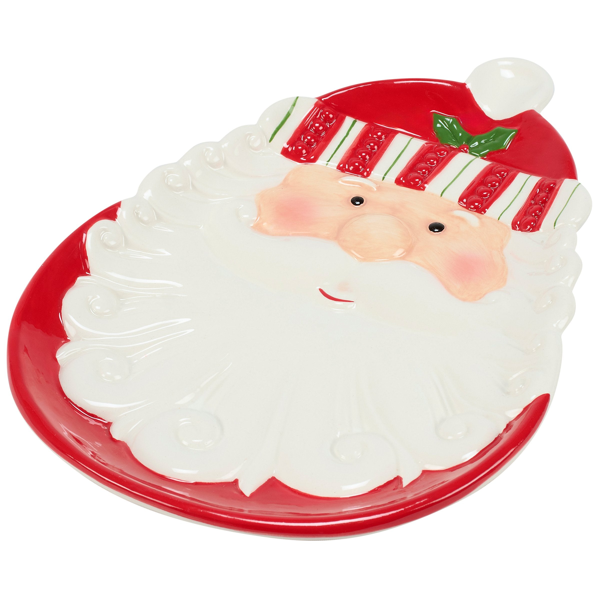 Jolly Santa Ceramic Christmas Plate - Embossed Glaze Finish Festive Holiday Decor
