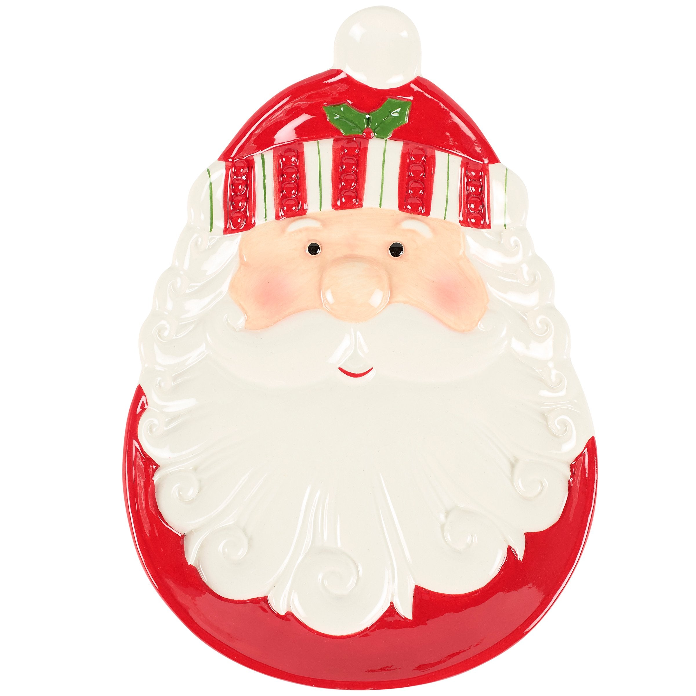 Jolly Santa Ceramic Christmas Plate - Embossed Glaze Finish Festive Holiday Decor