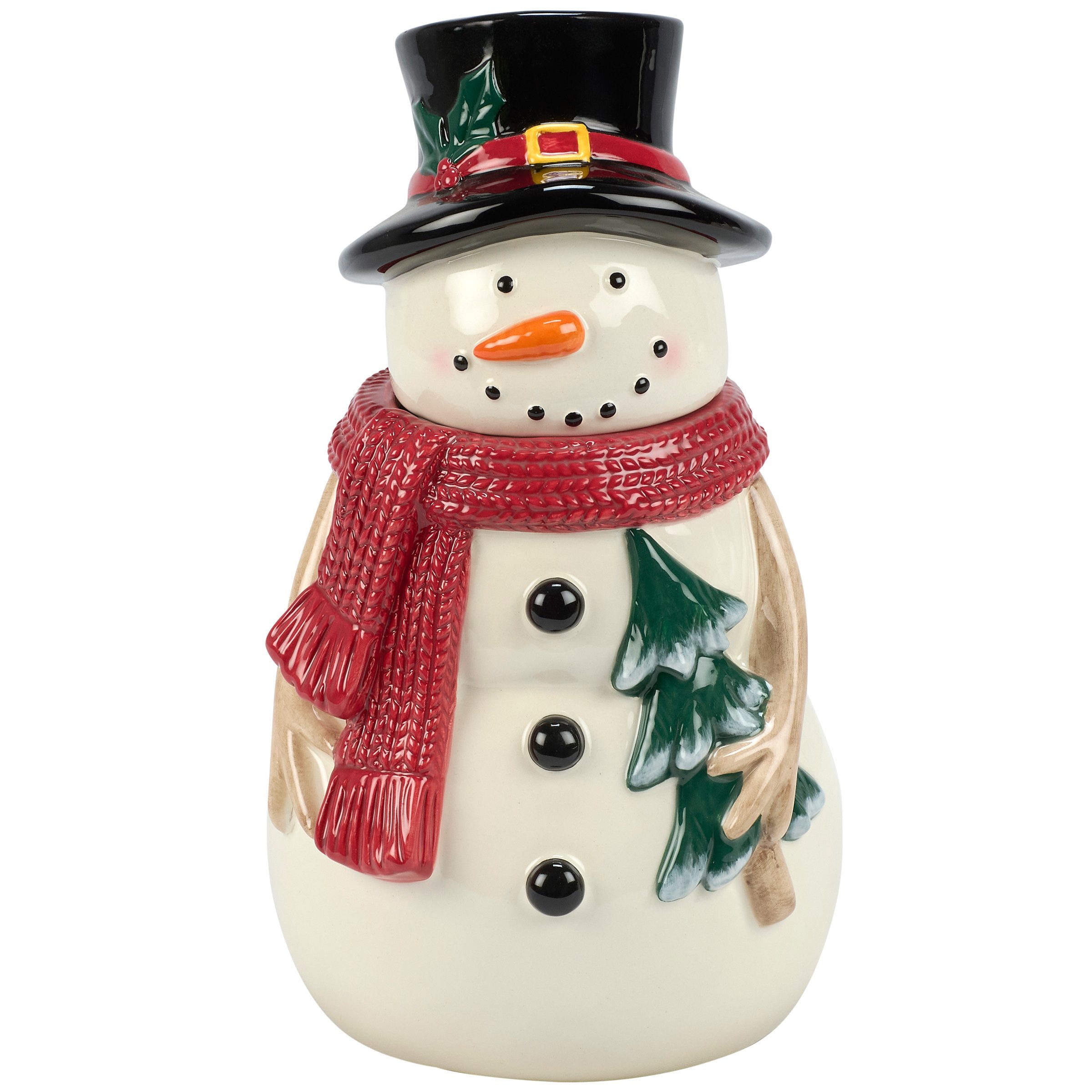 Festive Happy Snowman Ceramic Cookie Jar - Dolomite Kitchen Treat Storage