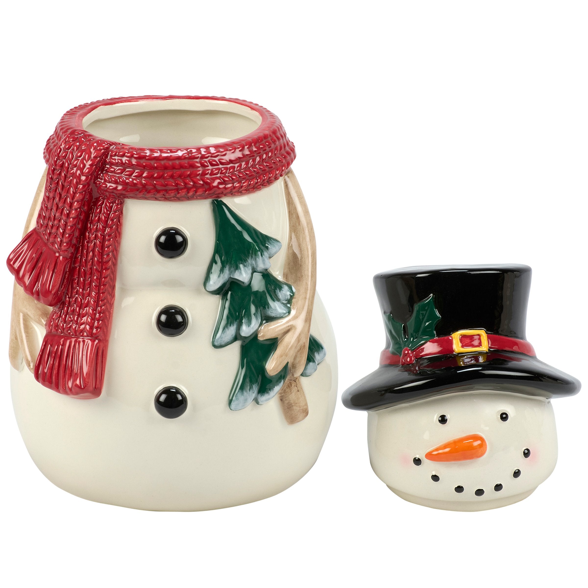 Festive Happy Snowman Ceramic Cookie Jar - Dolomite Kitchen Treat Storage