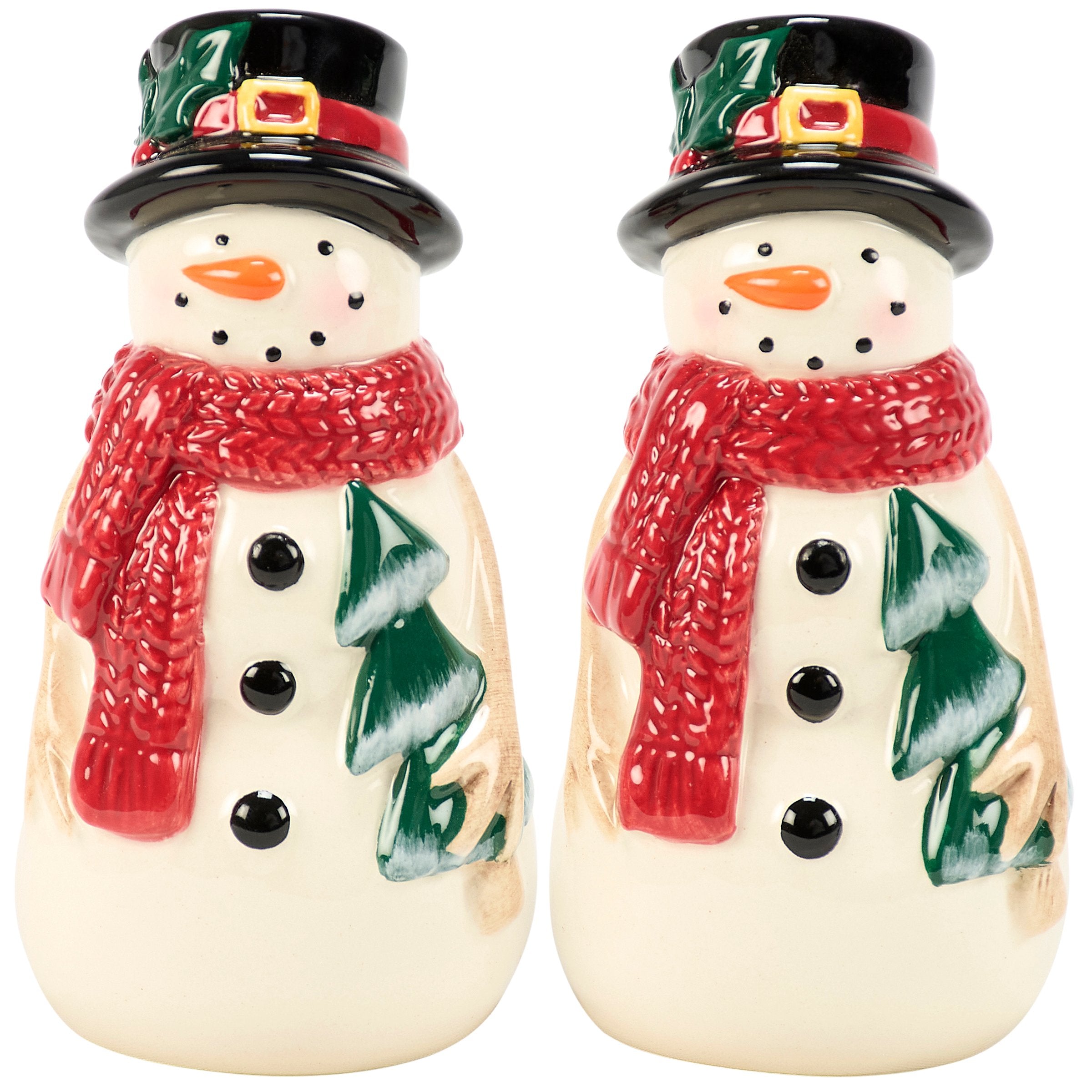 Charming Happy Snowmen Ceramic Salt & Pepper Shakers Set - Festive Christmas Decor