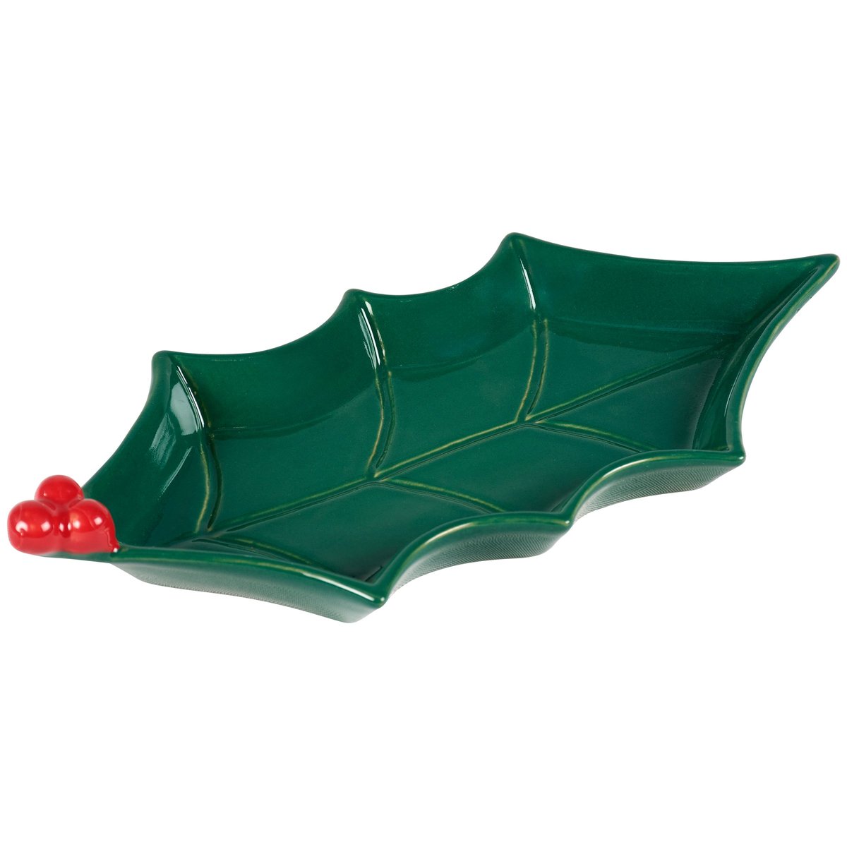 Charming Ceramic Holly Leaf Tray with Glaze Finish for Christmas Decor