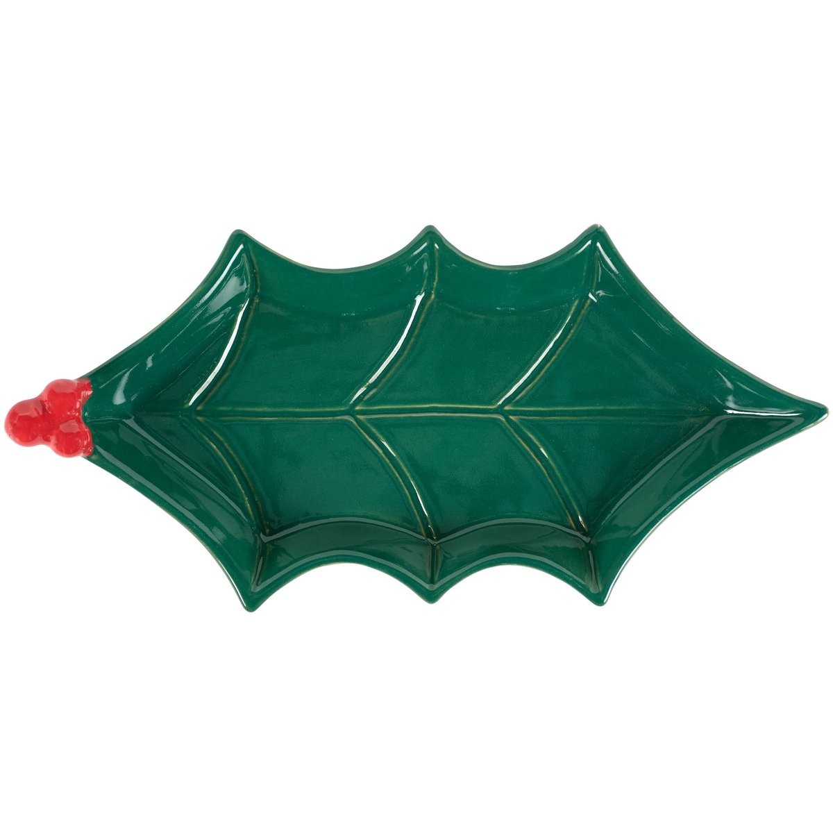 Charming Ceramic Holly Leaf Tray with Glaze Finish for Christmas Decor