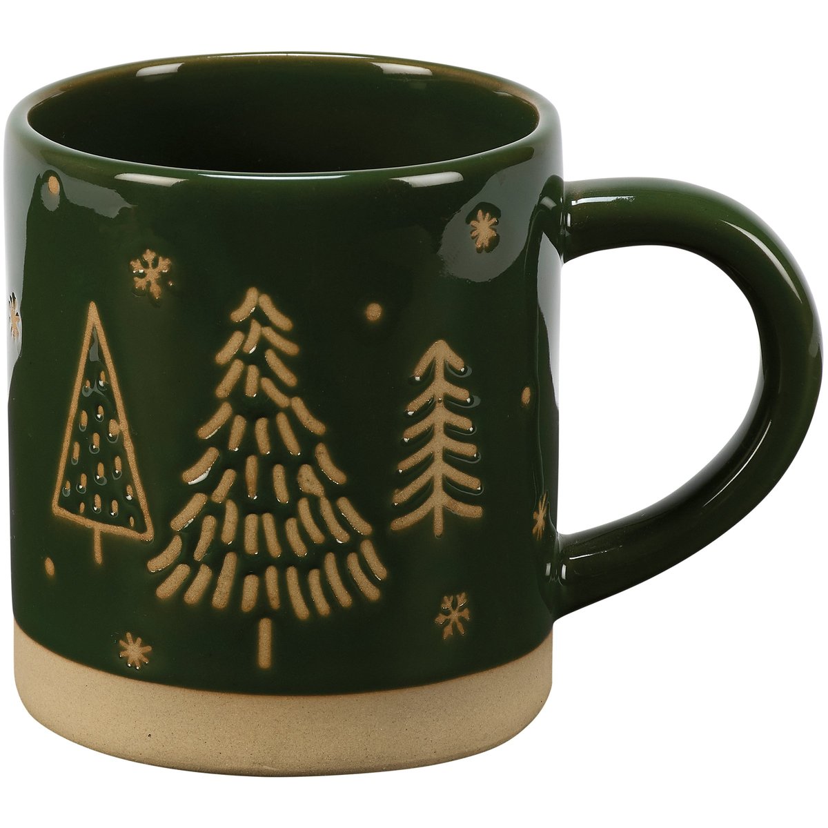 Rustic Stoneware Natural Green Christmas Tree Snowflake Mug, 16oz, Winter Holiday Decor