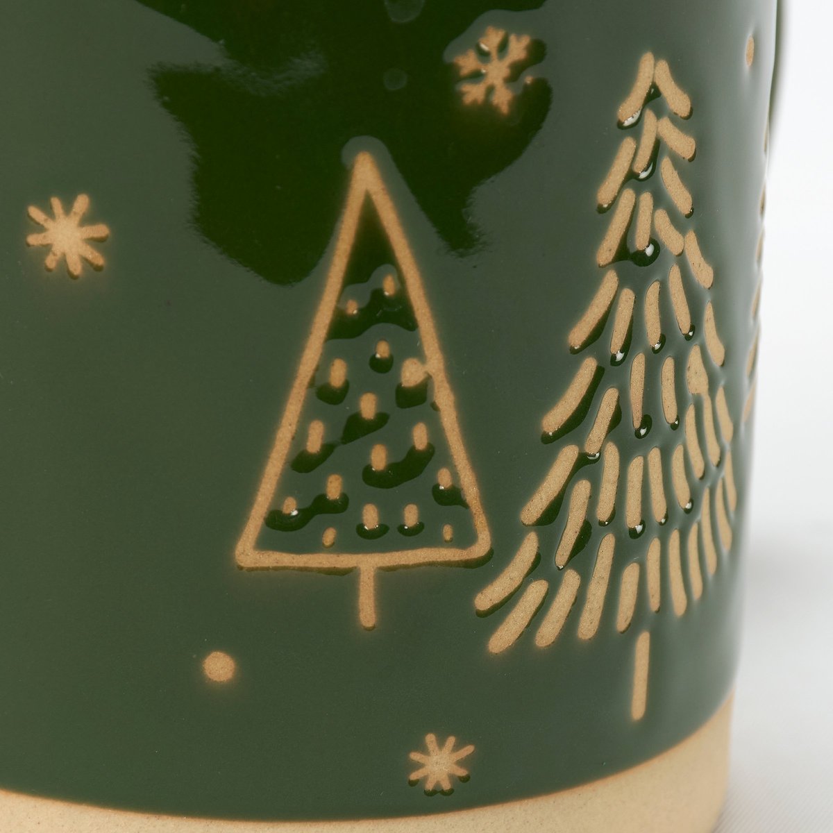 Rustic Stoneware Natural Green Christmas Tree Snowflake Mug, 16oz, Winter Holiday Decor