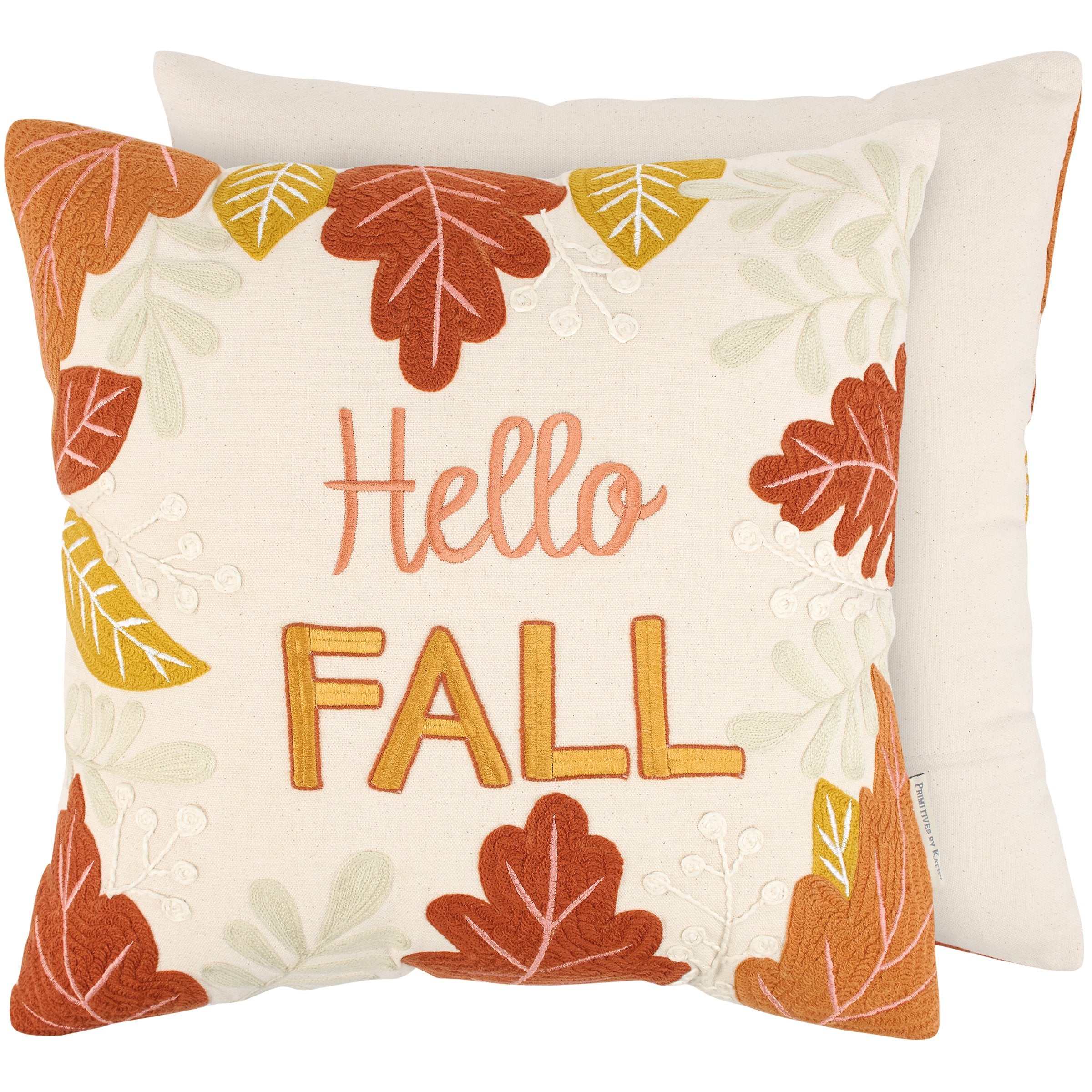 Cozy Embroidered 'Hello Fall' Autumn Harvest Decorative Cotton Throw Pillow