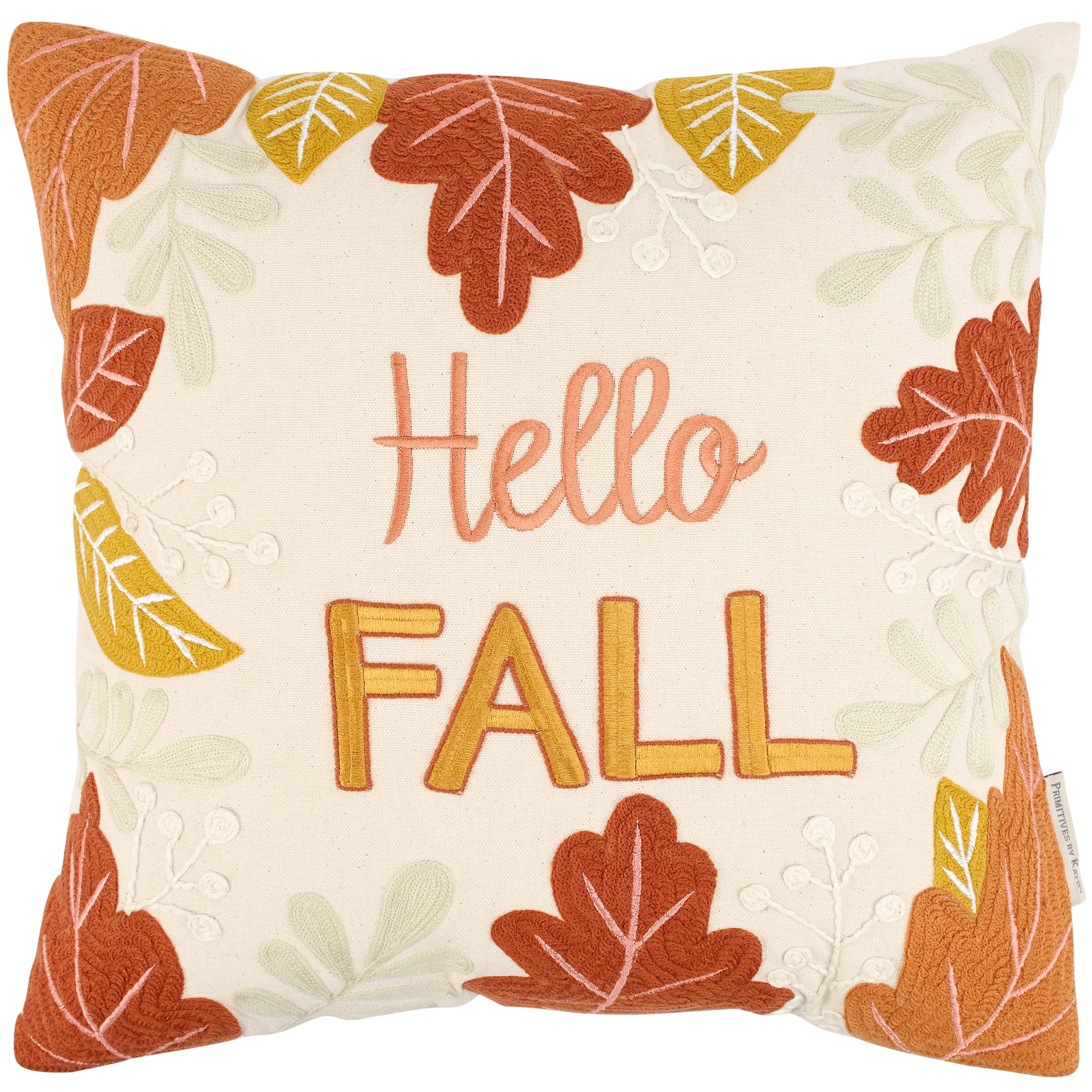 Cozy Embroidered 'Hello Fall' Autumn Harvest Decorative Cotton Throw Pillow