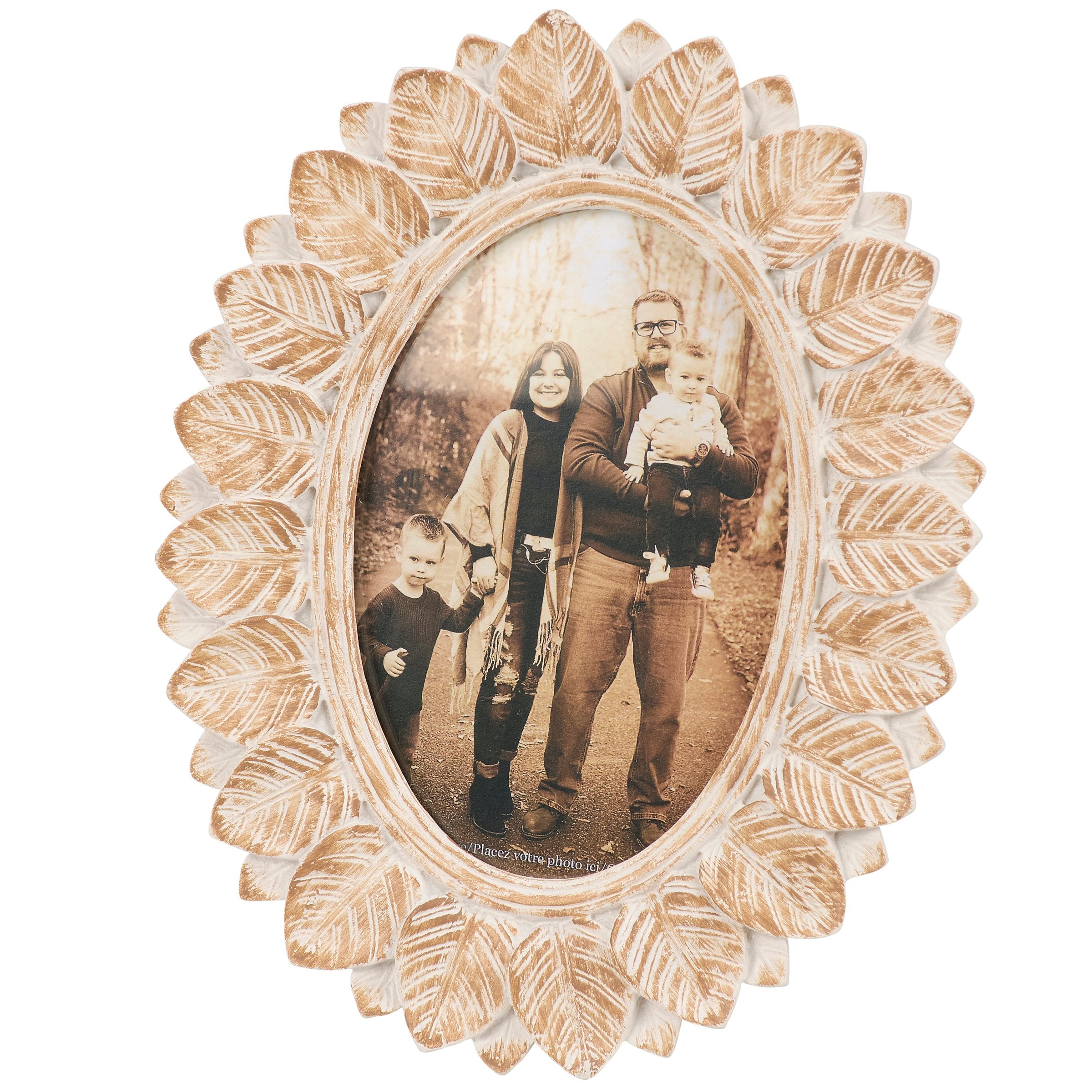 Rustic Autumn Leaves Oval Photo Frame for 4x6 Photos, Cream Wood Finish