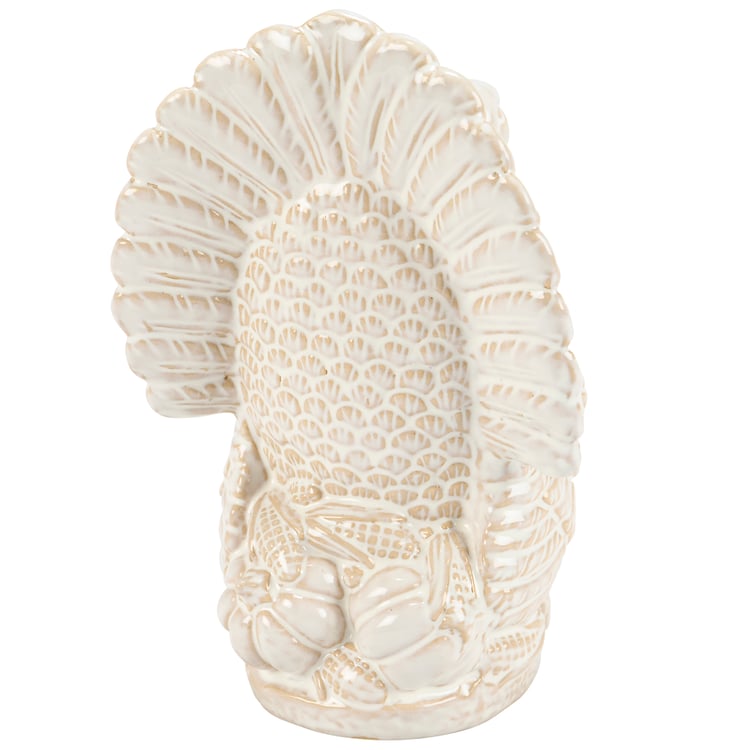 Charming Rustic Ceramic Turkey Figurine with Cream Glaze for Fall Harvest Decor