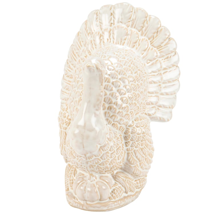 Charming Rustic Ceramic Turkey Figurine with Cream Glaze for Fall Harvest Decor
