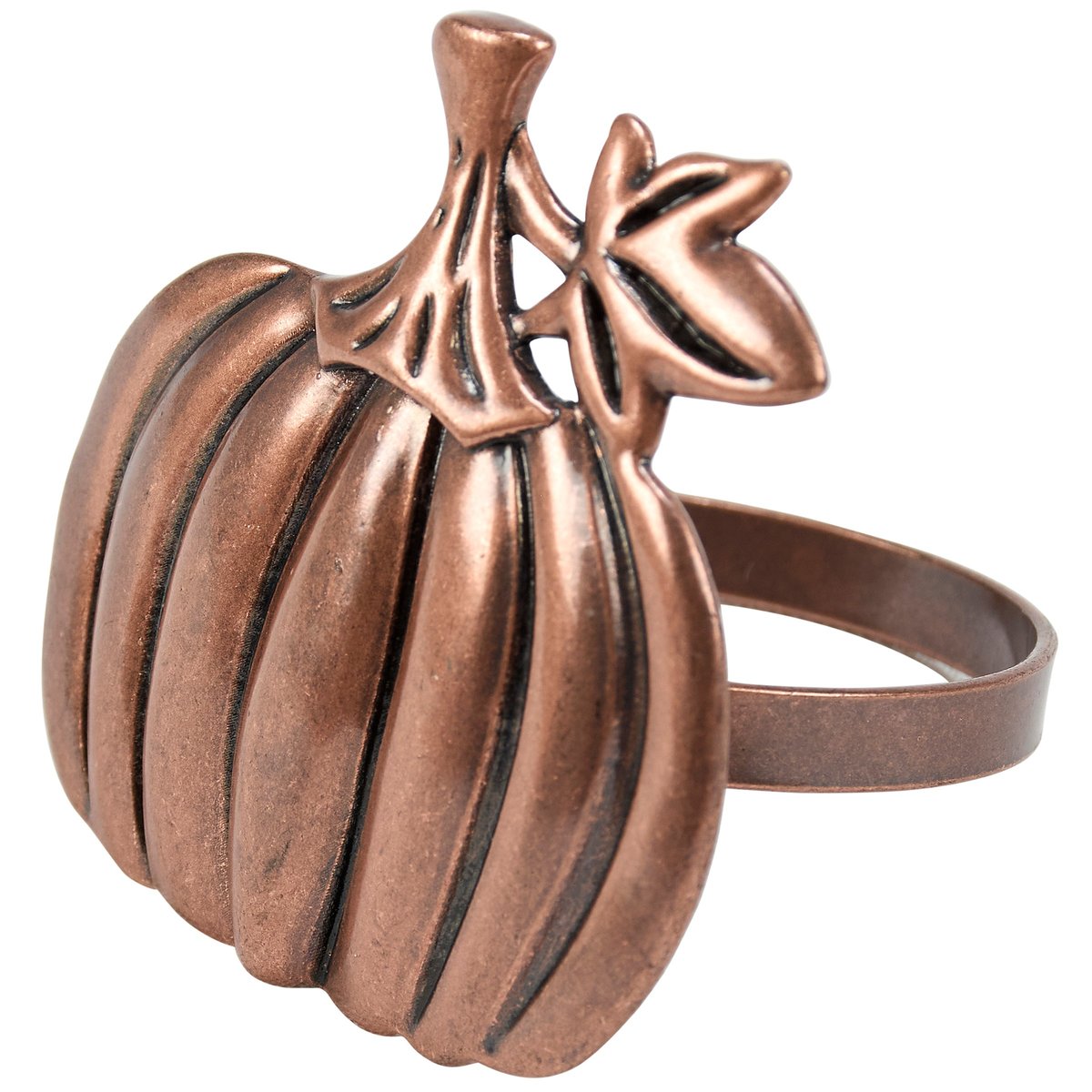 Rustic Bronze Sculpted Pumpkin Metal Napkin Ring for Fall Harvest Table Decor